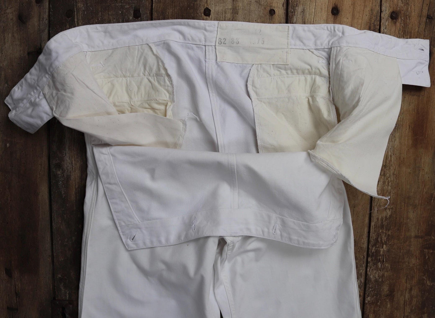 Vintage French white cotton naval trousers - 1970s wide leg pants - Marine Nationale - 33” x 31” - riviera beach