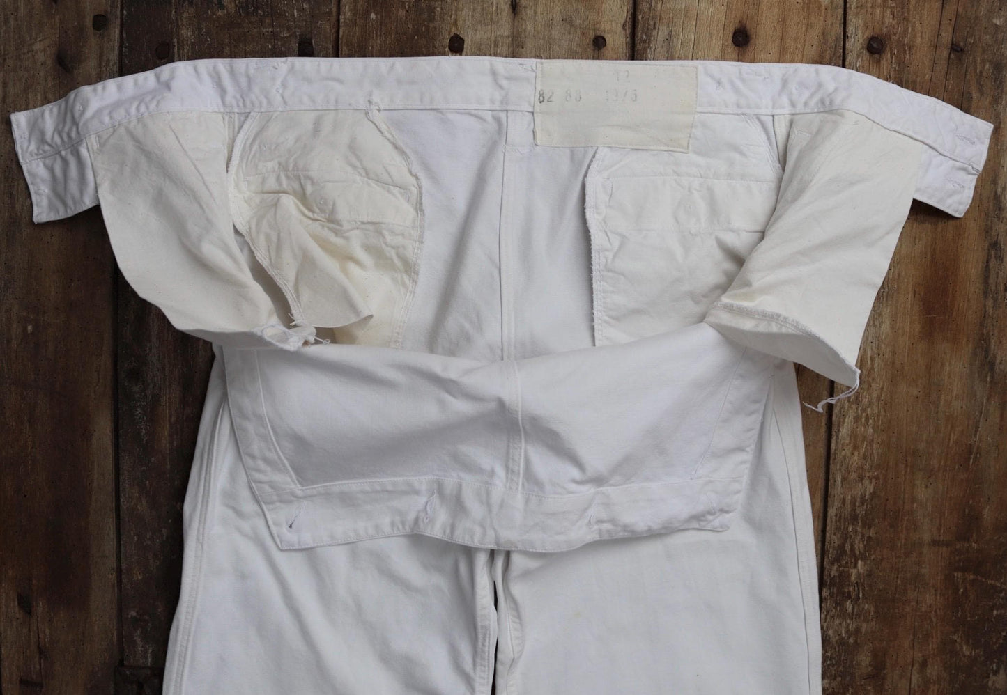 Vintage French white cotton naval trousers - 1970s wide leg pants - Marine Nationale - 32” x 31” - riviera beach