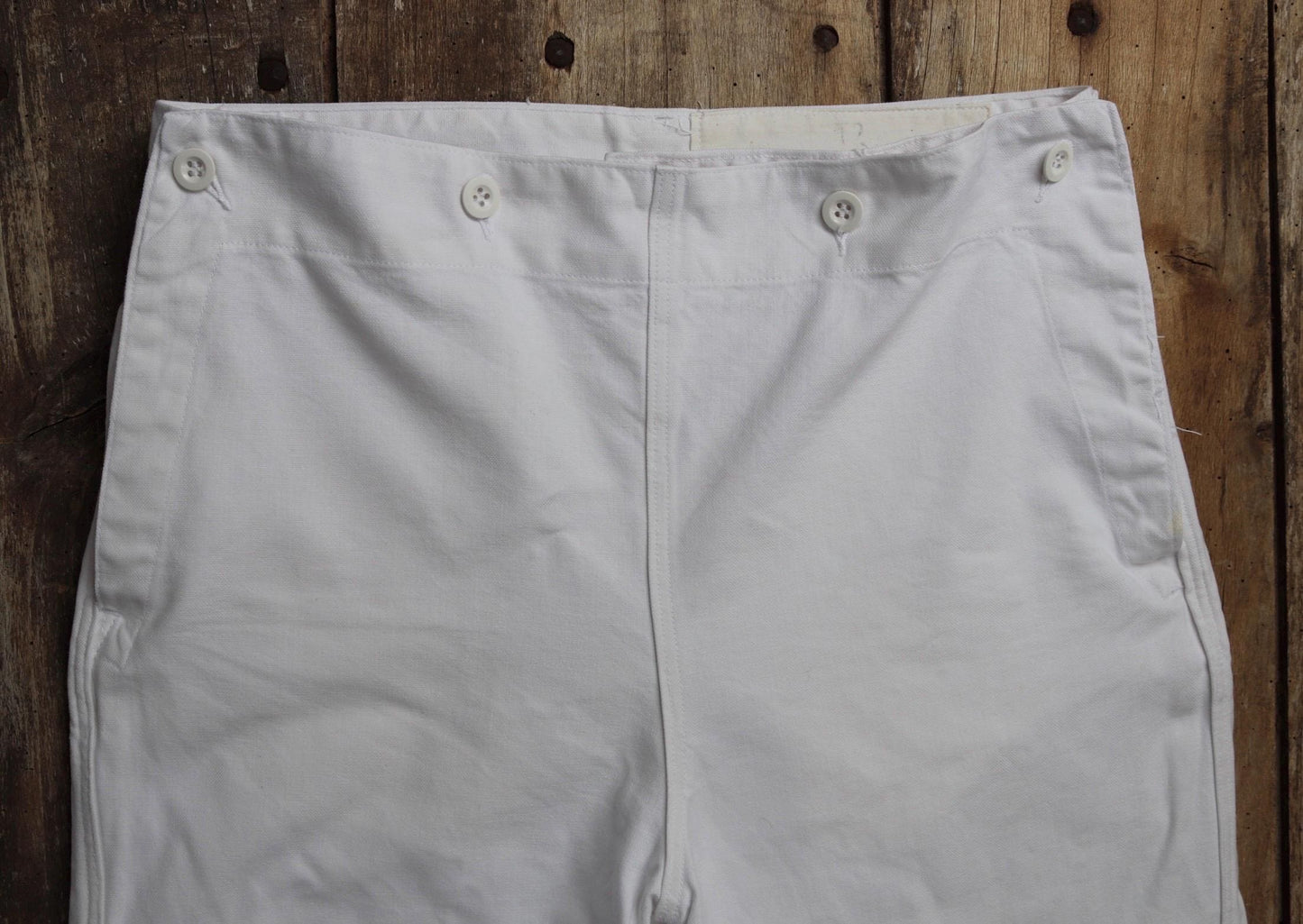 Vintage French white cotton naval trousers - 1970s wide leg pants - Marine Nationale - 32” x 31” - riviera beach