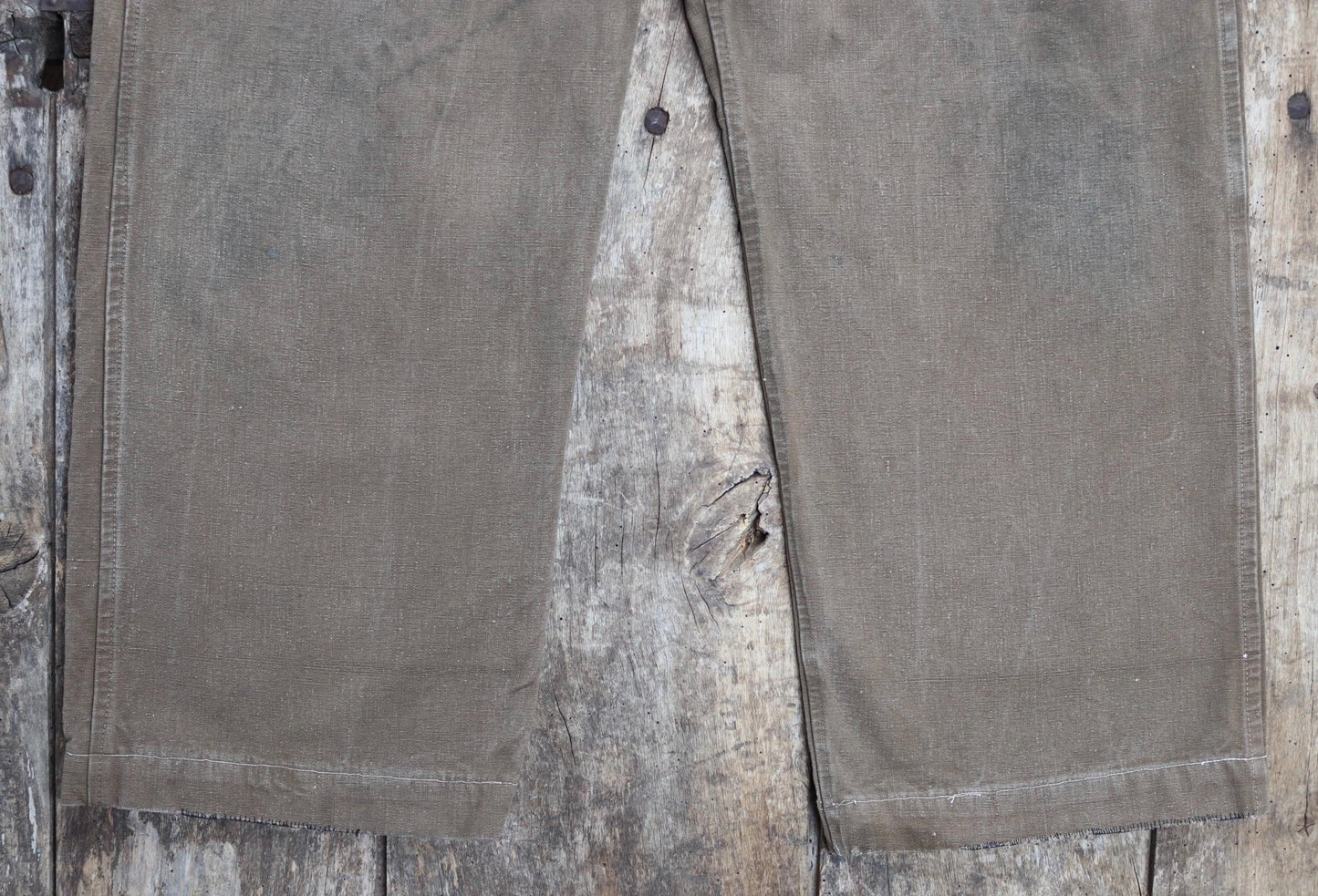 Vintage 1950s French brown cotton workwear trousers - chore pants - 36” x 26” - buckle back