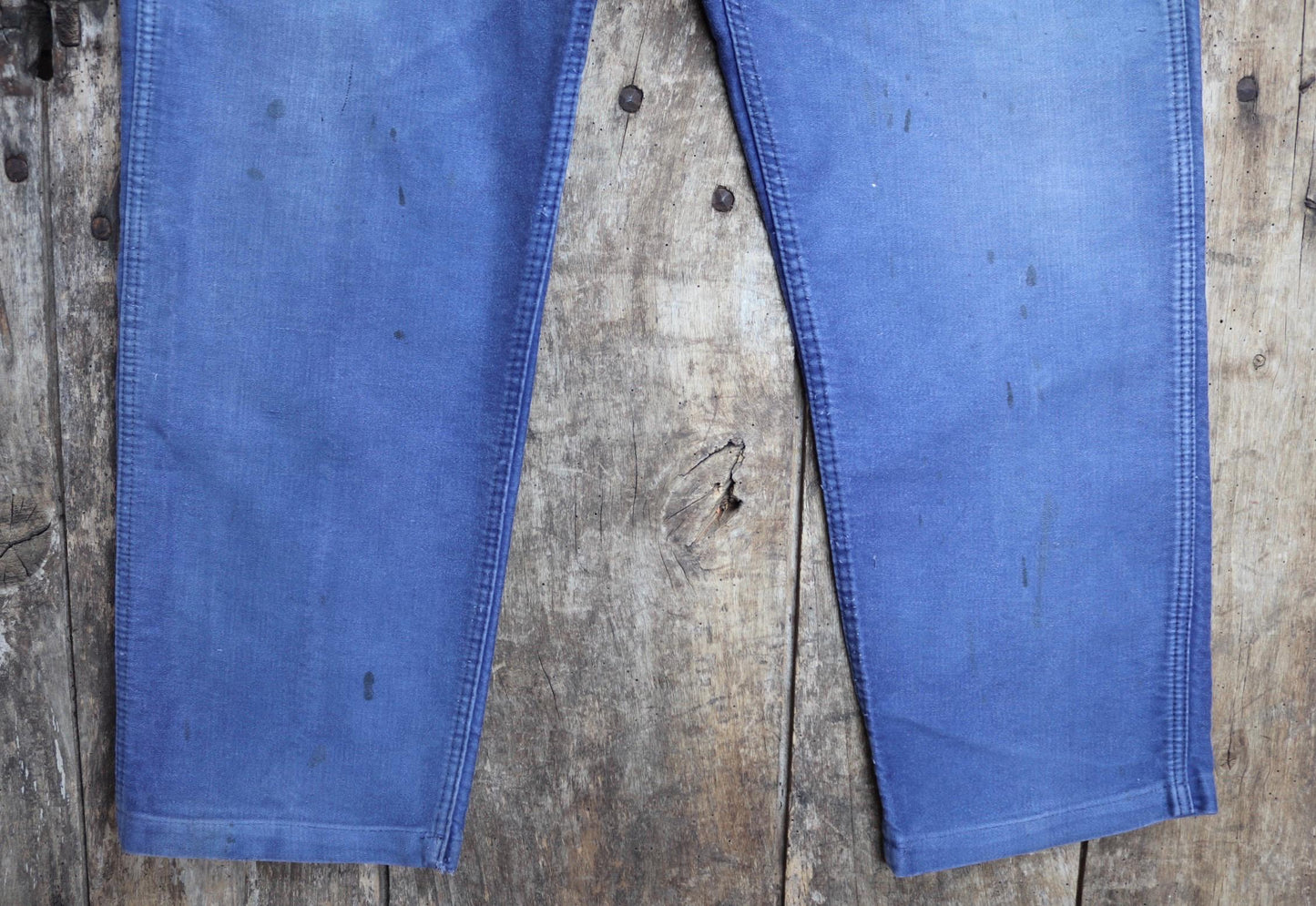 Vintage 1950s 60s French indigo blue moleskin cotton workwear trousers - chore pants - 32” x 26”