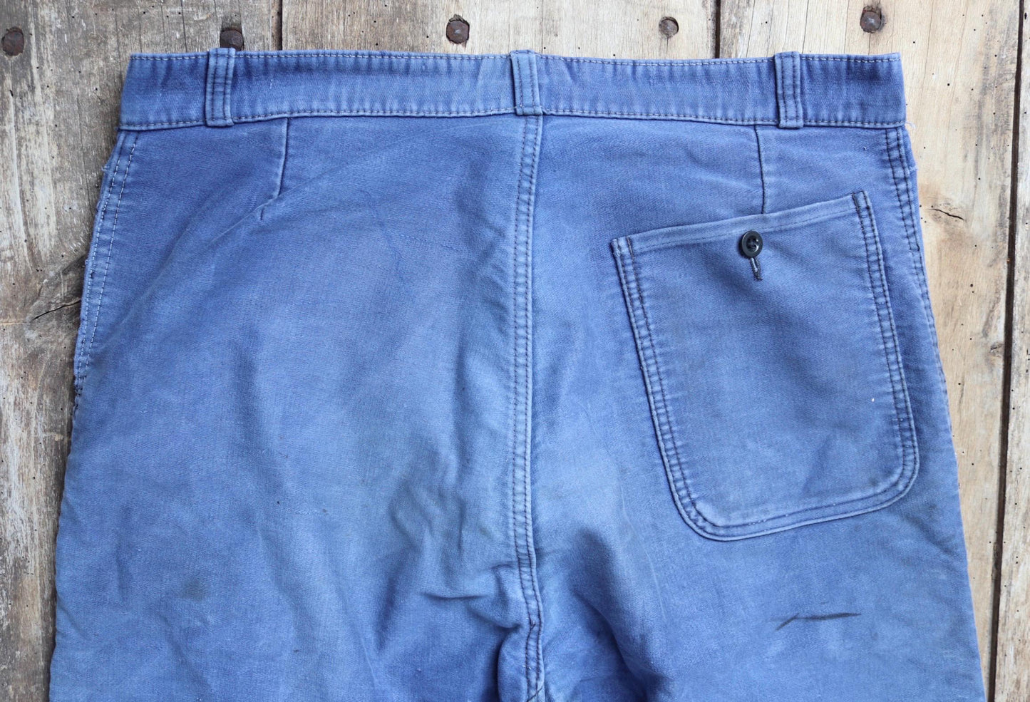 Vintage 1950s French workwear trousers - Le Mont St Michel chore pants - blue moleskin - 34” x 27”
