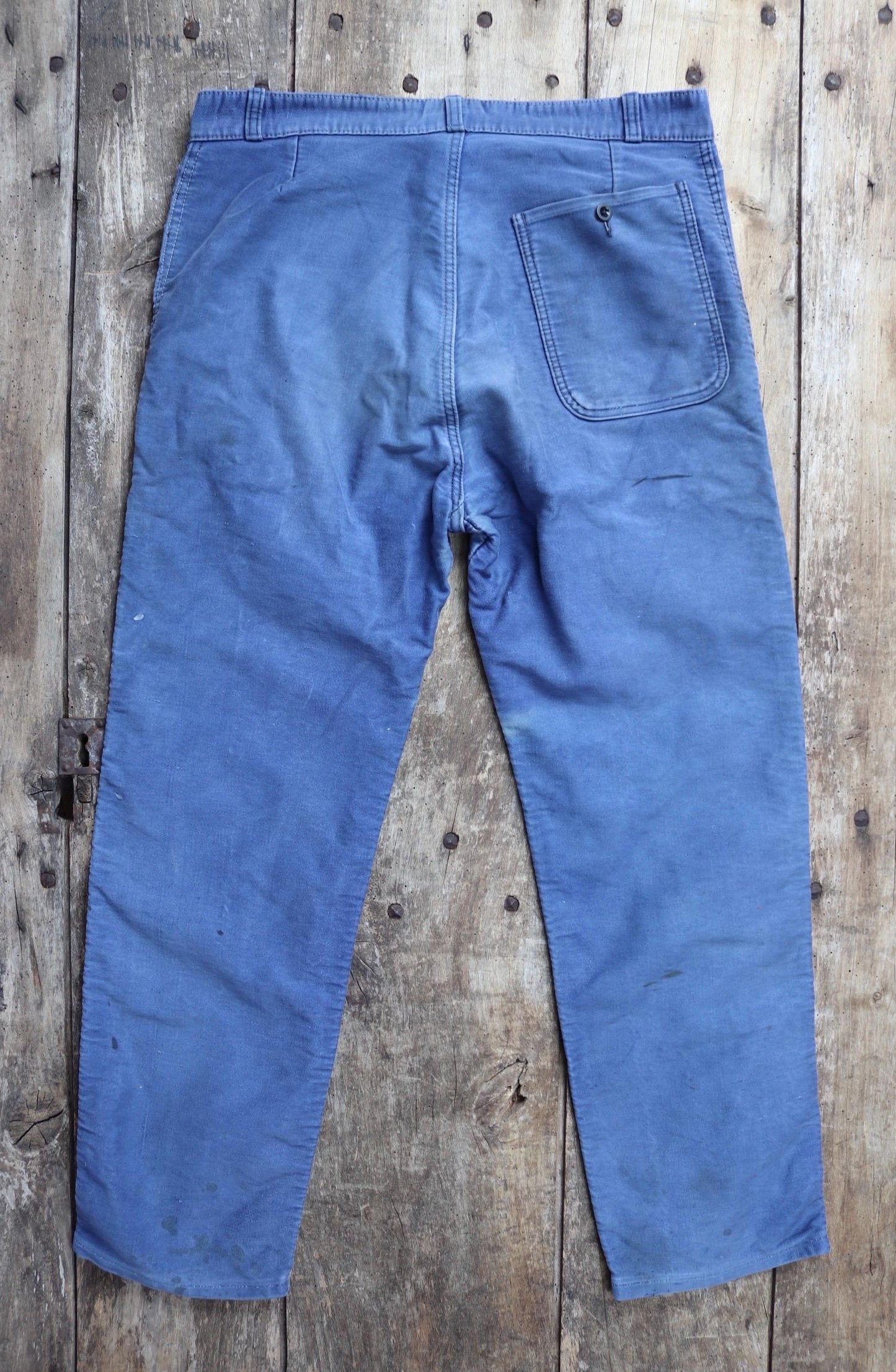 Vintage 1950s French workwear trousers - Le Mont St Michel chore pants - blue moleskin - 34” x 27”