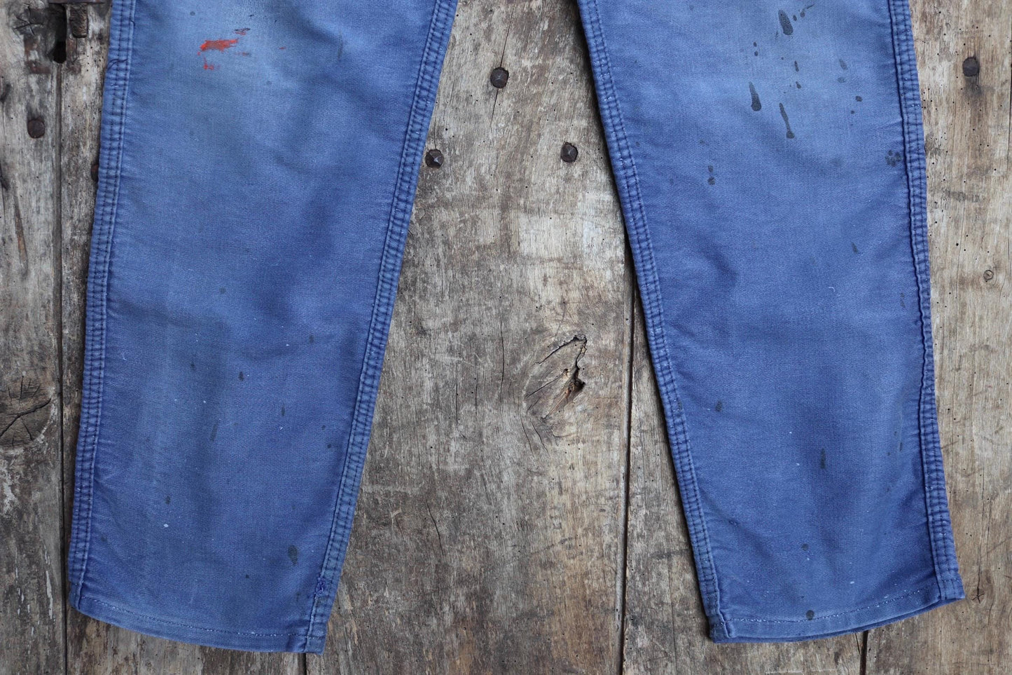 Vintage 1950s French workwear trousers - Le Mont St Michel chore pants - blue moleskin - 34” x 27”