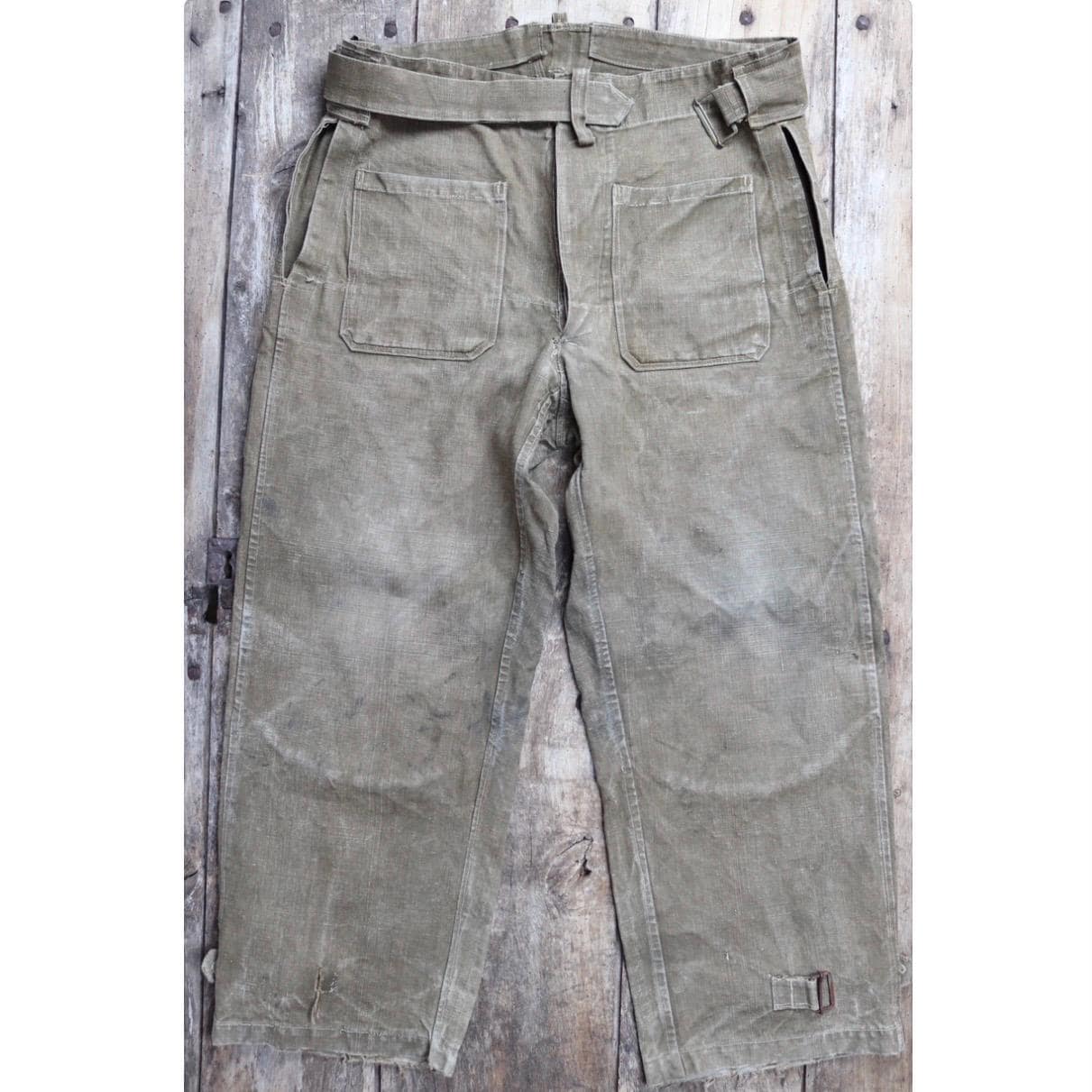 Vintage 1930s French linen M38 dispatch rider overalls - WW2 military trousers - 37” x 28”