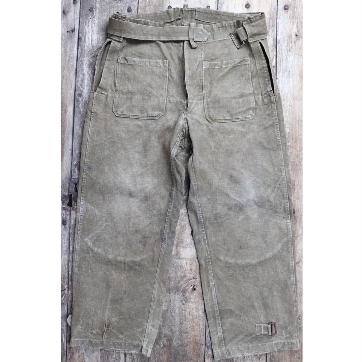 Vintage 1930s French linen M38 dispatch rider overalls - WW2 military trousers - 37” x 28”