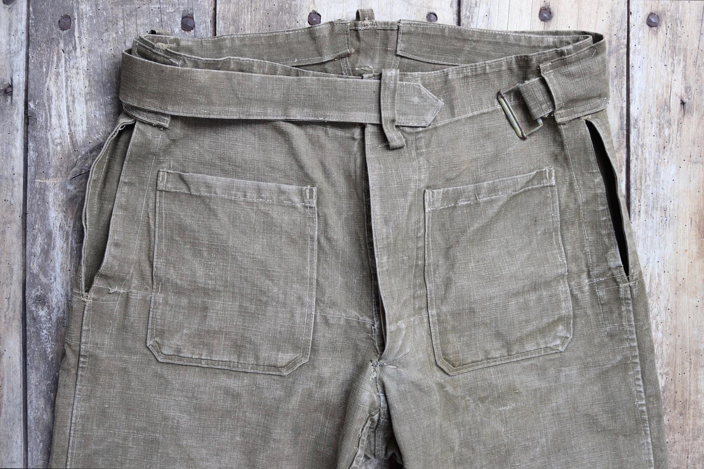Vintage 1930s French linen M38 dispatch rider overalls - WW2 military trousers - 37” x 28”