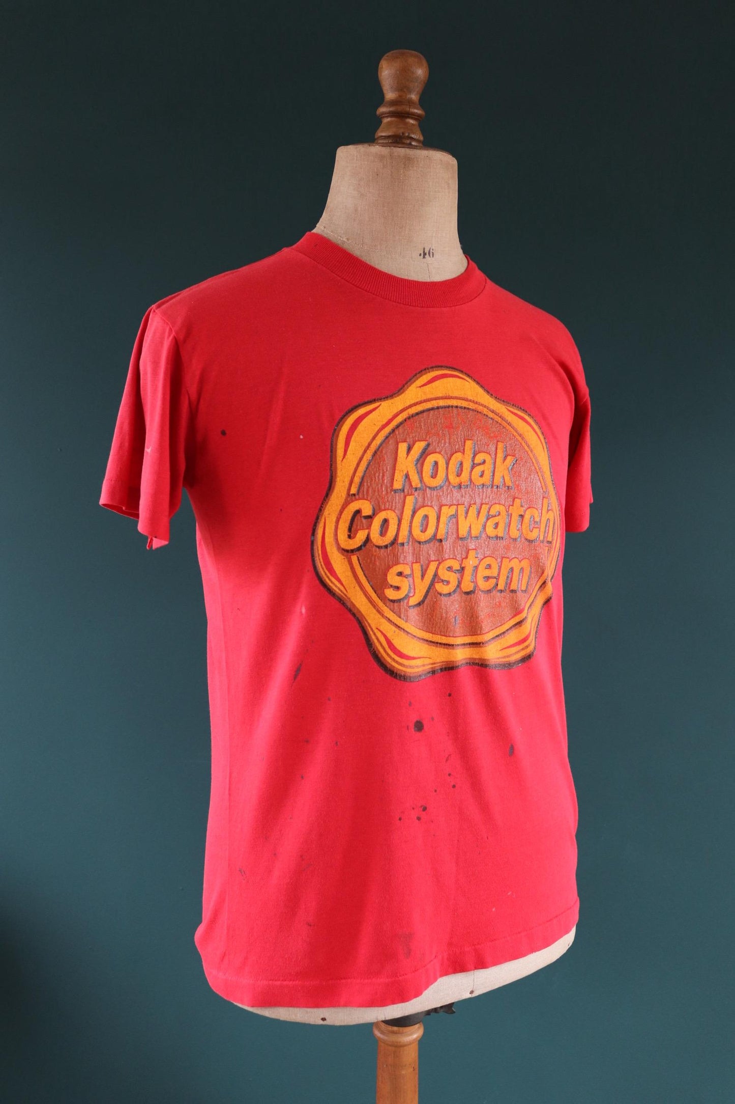 Vintage 1990s red Kodak t shirt - paint splattered - 40” chest
