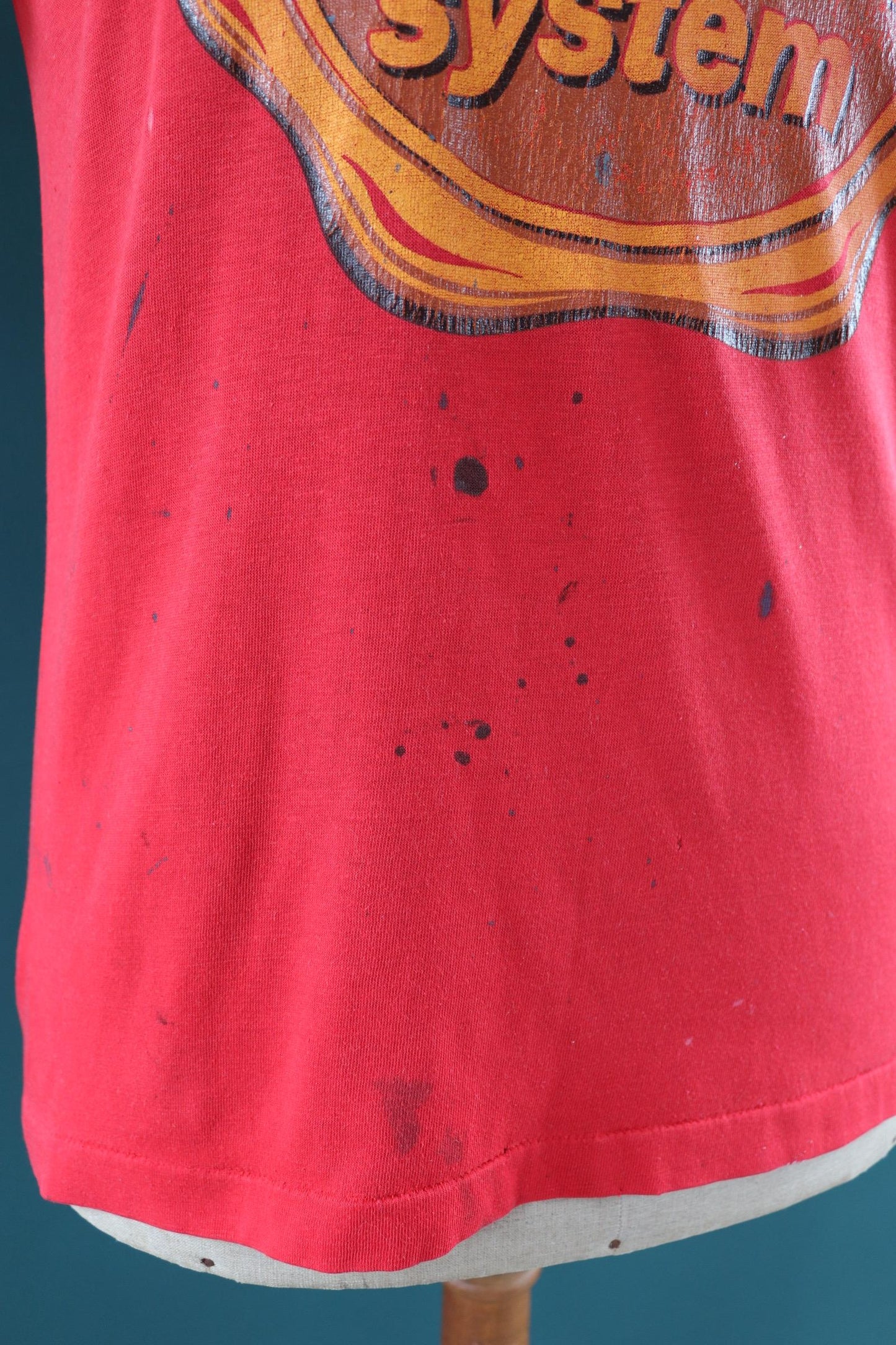 Vintage 1990s red Kodak t shirt - paint splattered - 40” chest