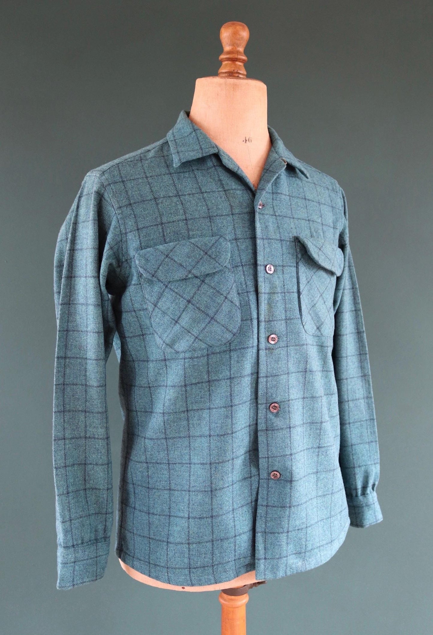 Vintage 1980s Pendleton wool board shirt - teal blue plaid - 42” chest