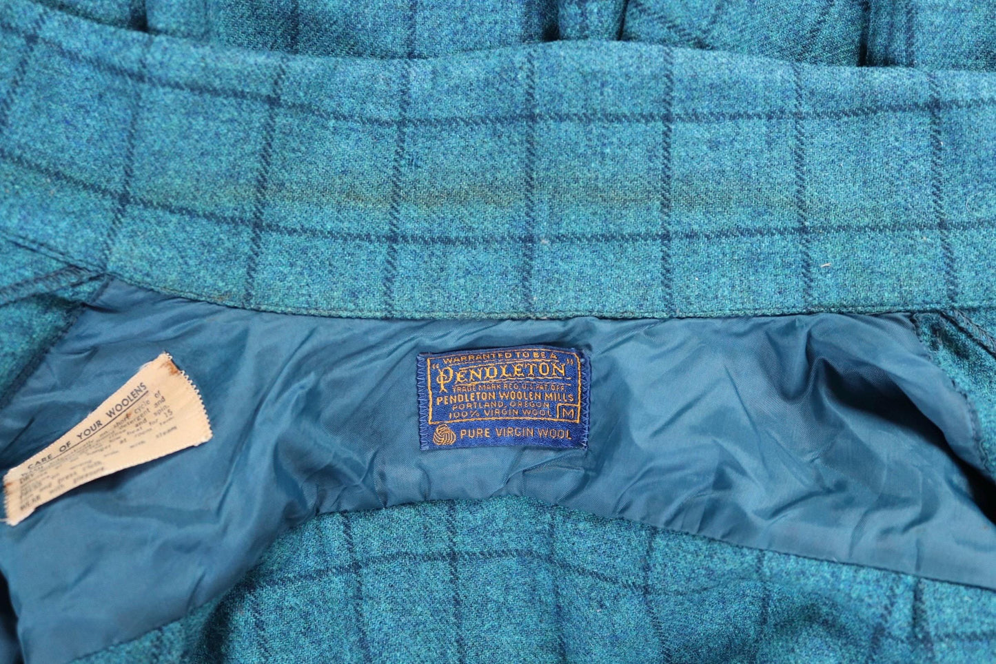 Vintage 1980s Pendleton wool board shirt - teal blue plaid - 42” chest