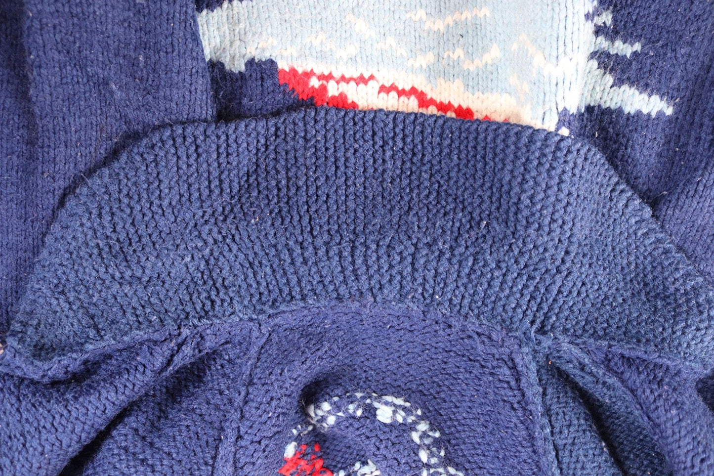 Vintage 1970s novelty acrylic cowichan sweater - sailing boat design - shawl collar - 44” chest