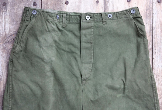 Vintage 1940s 50s Swedish army trousers - military workwear - cotton twill buckle back pants - utility field chore - 34” x 30”