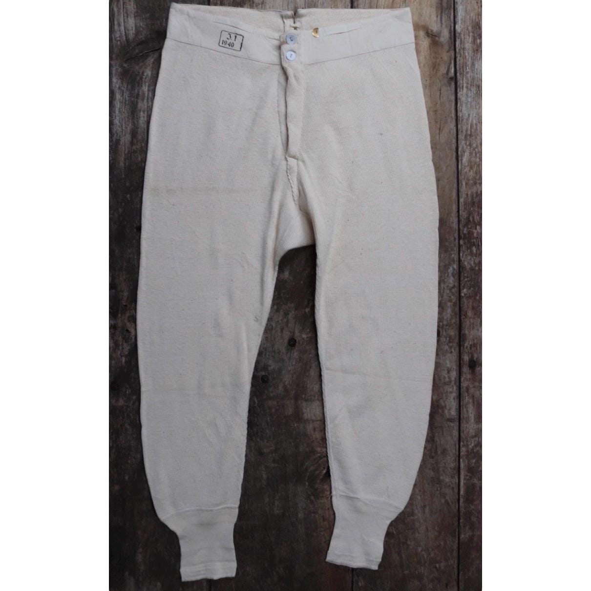 Vintage 1940s WW2 Swedish military underwear - ecru white ribbed cotton long johns - thermal loungewear - 34" x 26"