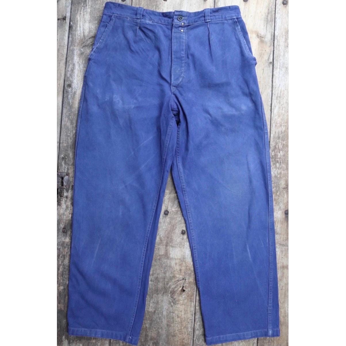 Vintage French blue workwear trousers - 1940s 50s cotton twill pants - 32” x 27”