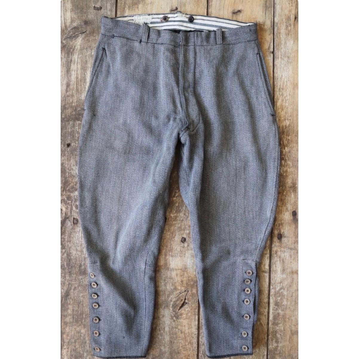 Vintage French riding jodhpurs - 1930s 40s grey cotton hunting breeches - 33” x 24”