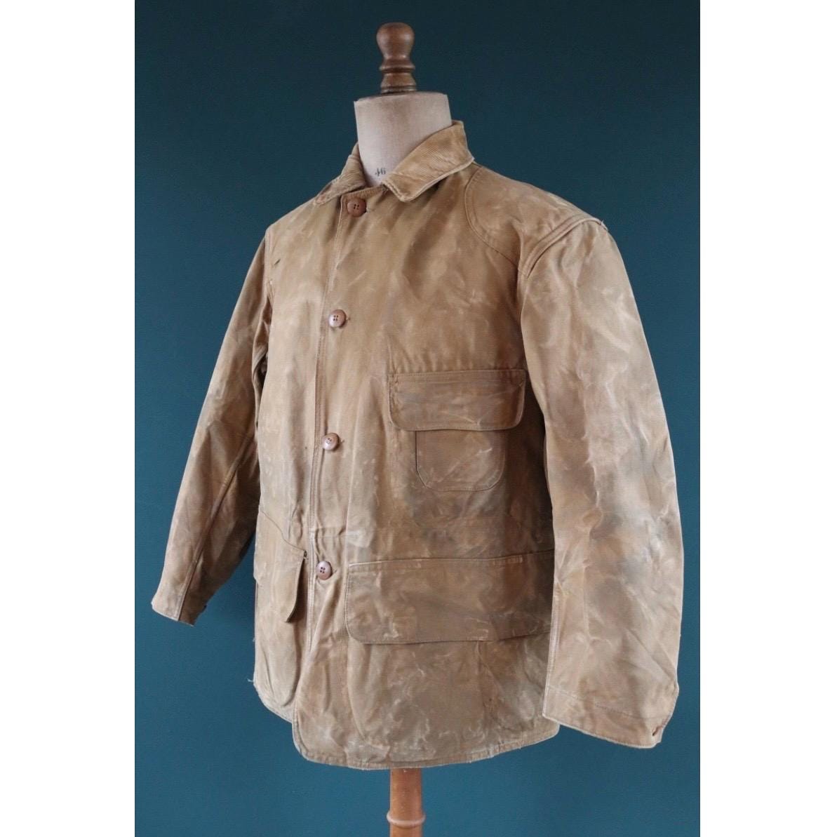 Vintage 1930s hunting jacket - American workwear - tin cloth cotton canvas - duck hunting - 45” chest - Red Head
