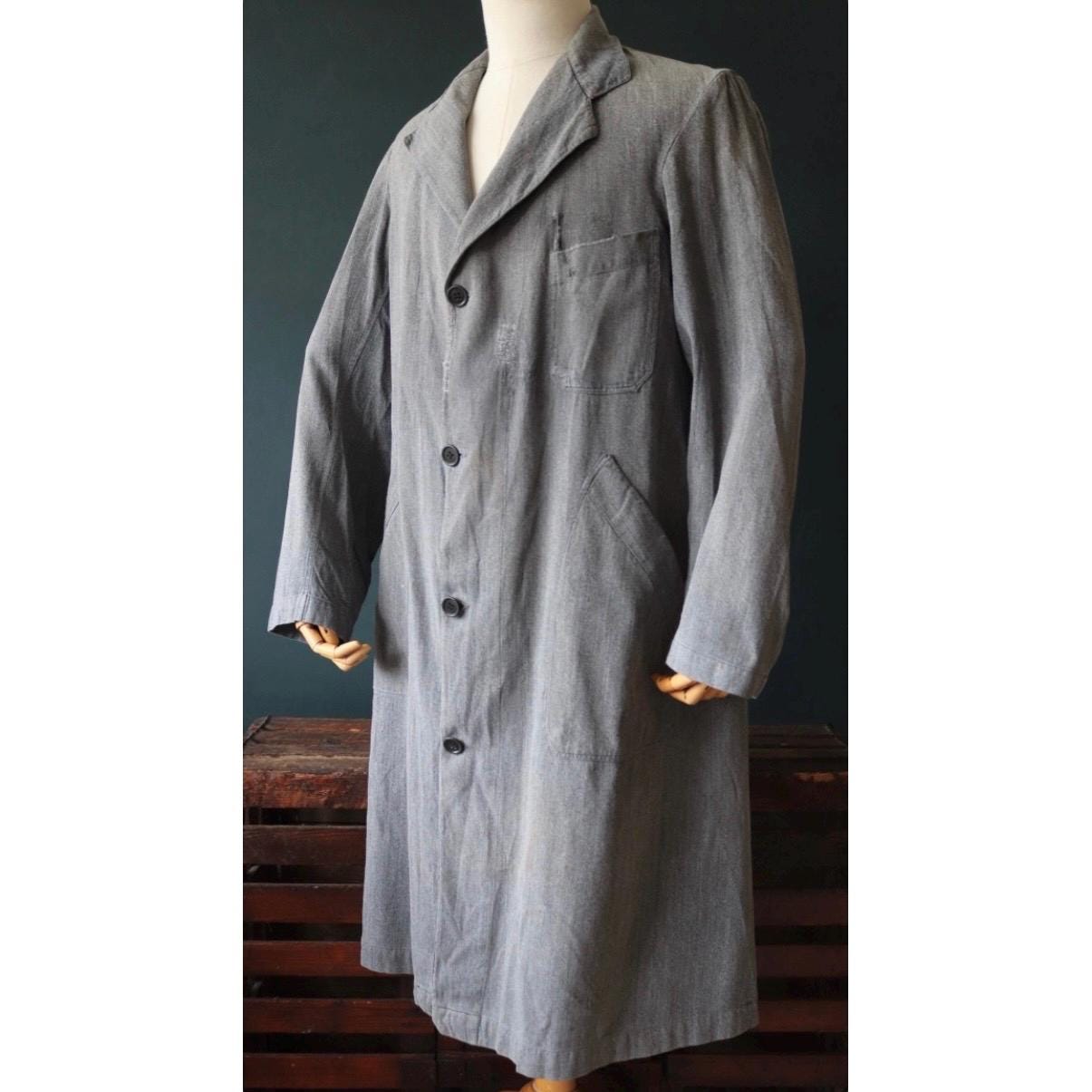 Vintage French workwear jacket - 1950s salt pepper grey work coat - factory or shopkeeper overalls - 44” chest