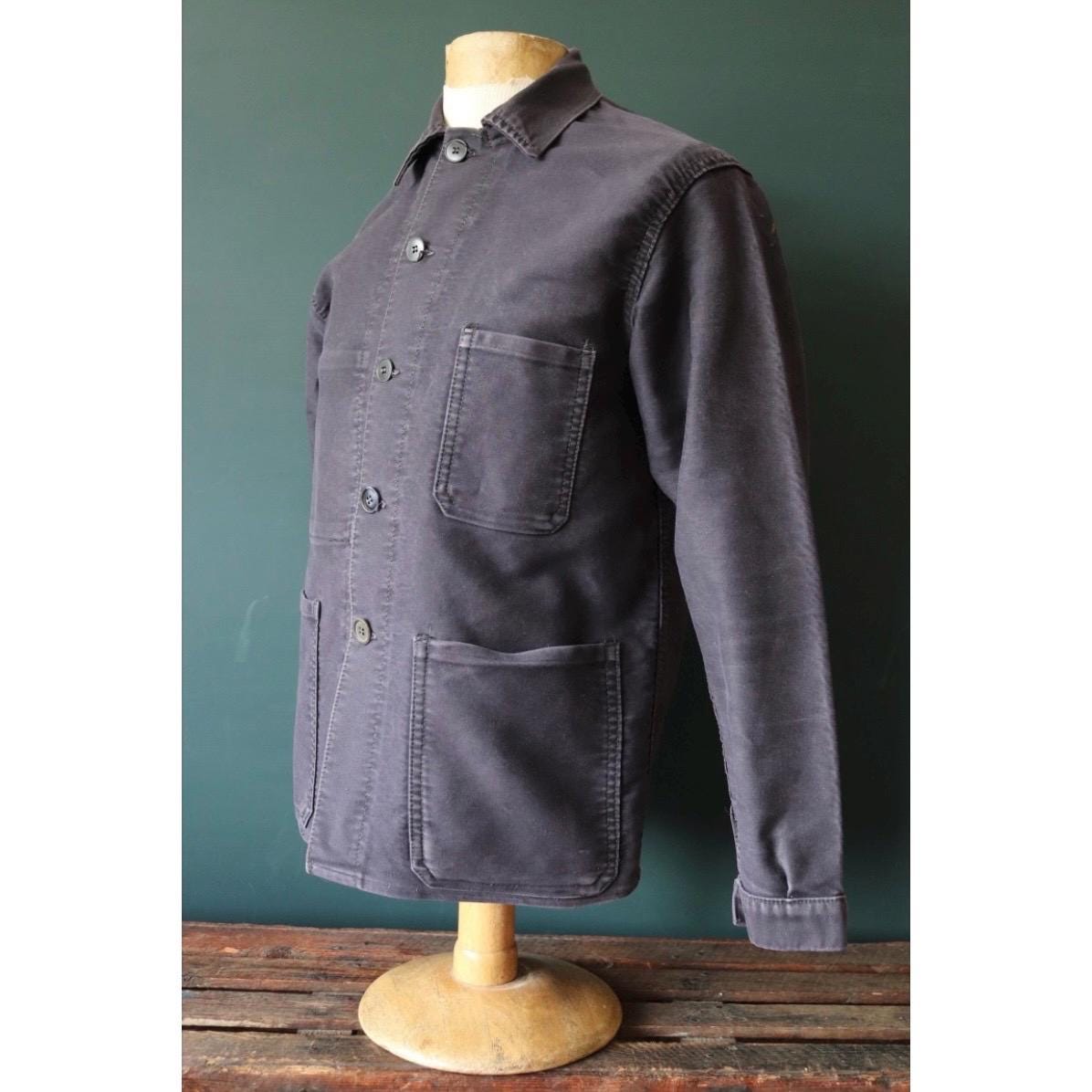 Vintage 1950s French black moleskin jacket - sun faded worwkear