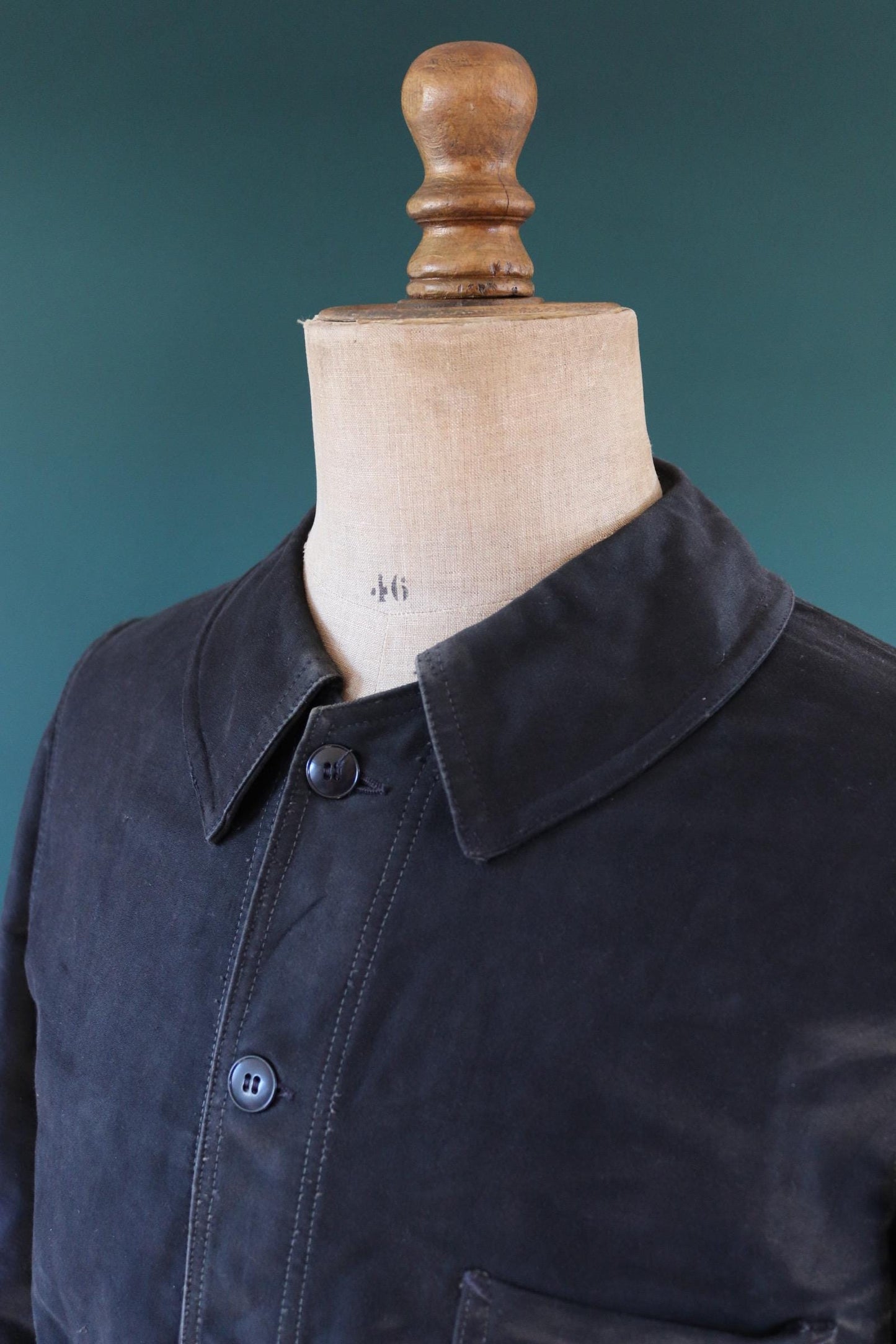 Vintage French black moleskin workwear jacket - 1940s 50s chore coat - 42” chest