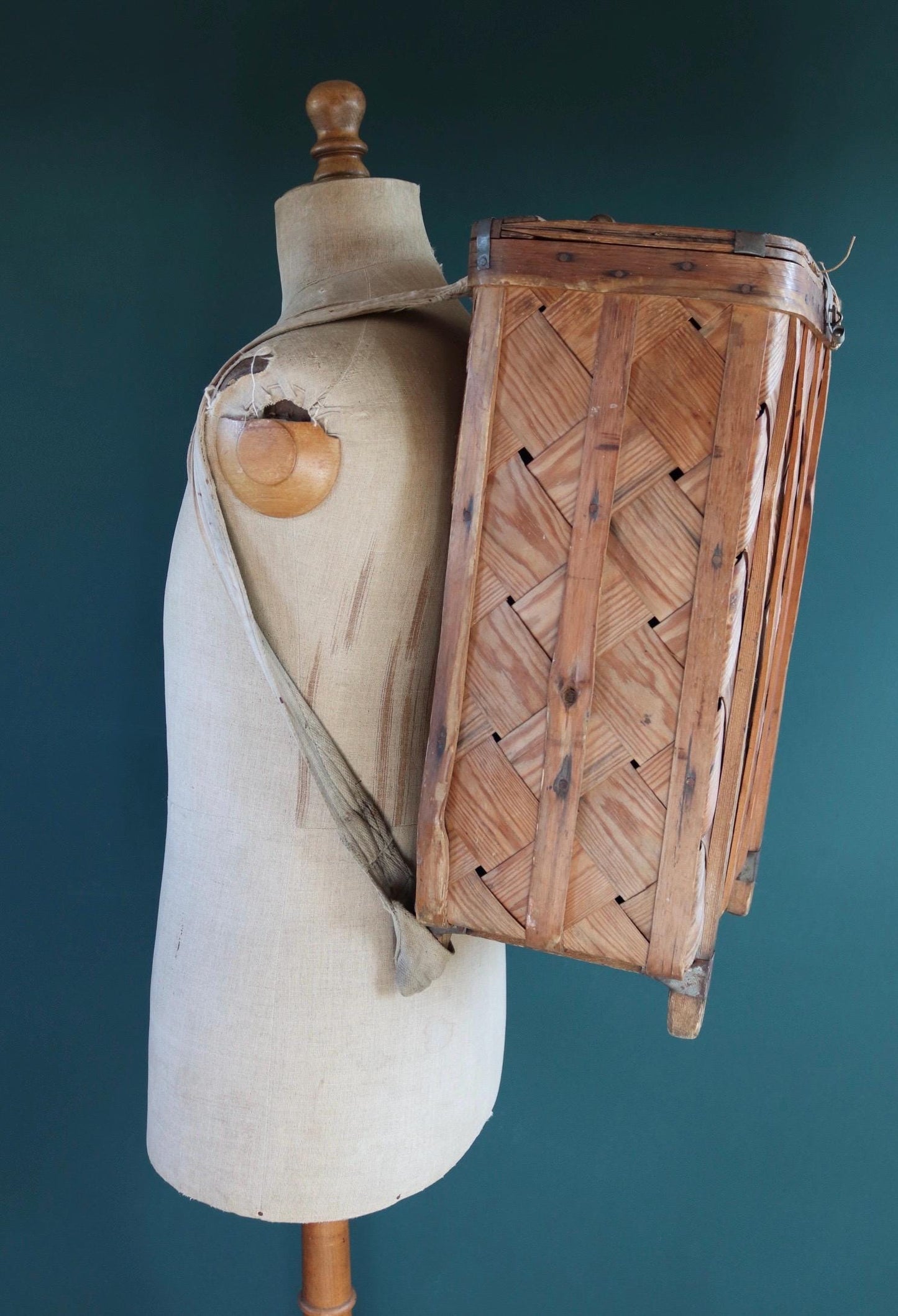 Vintage Swedish woven wooden bag - pine strip rucksack - folk art - traditional weaving