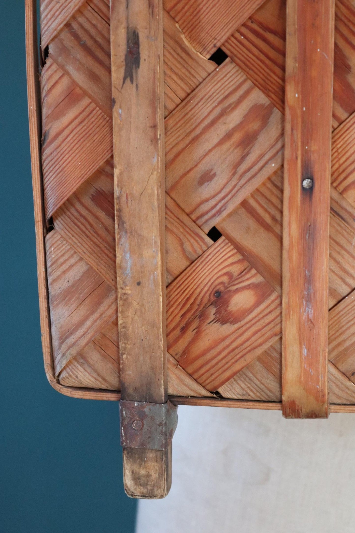 Vintage Swedish woven wooden bag - pine strip rucksack - folk art - traditional weaving