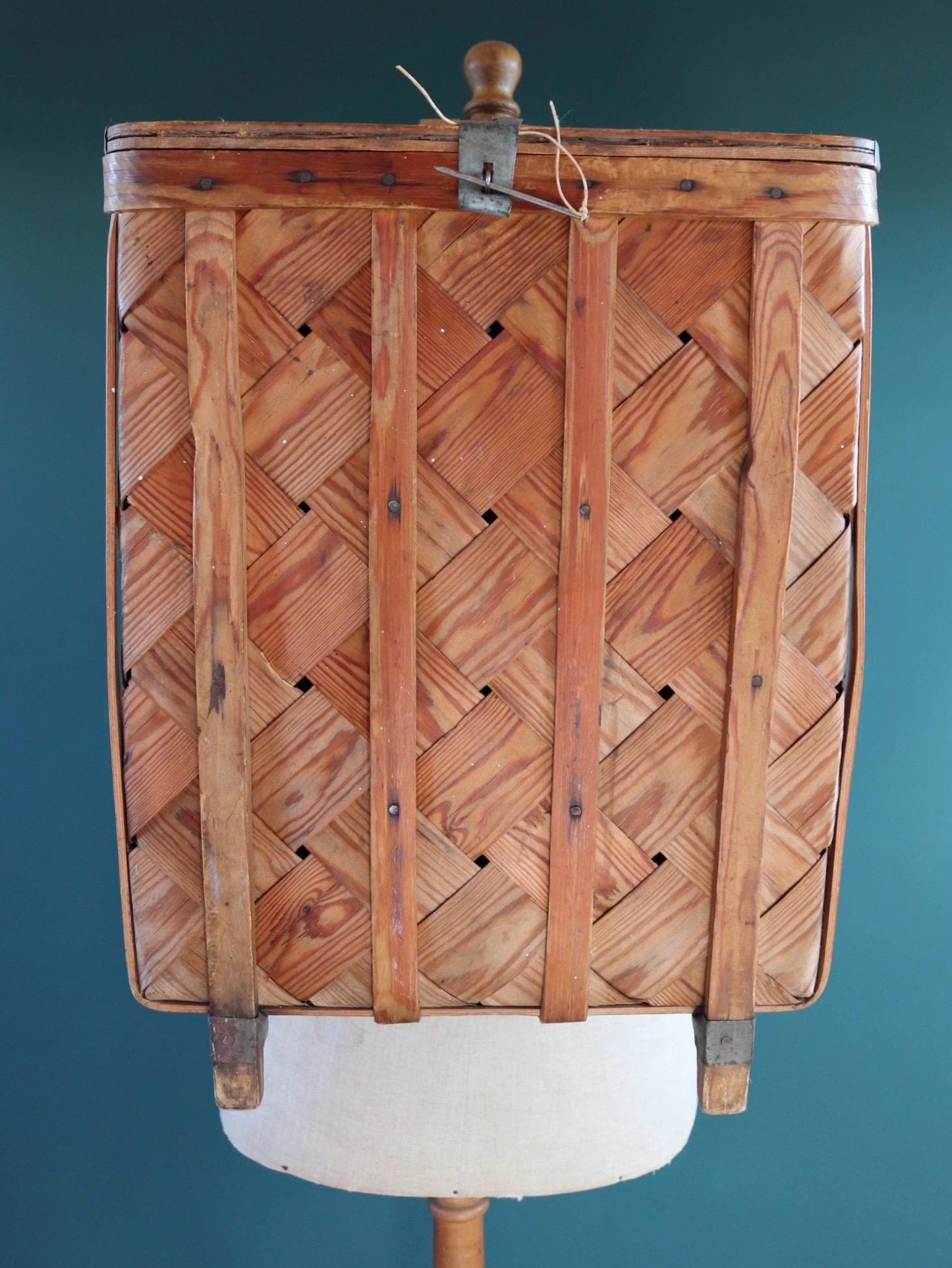 Vintage Swedish woven wooden bag - pine strip rucksack - folk art - traditional weaving