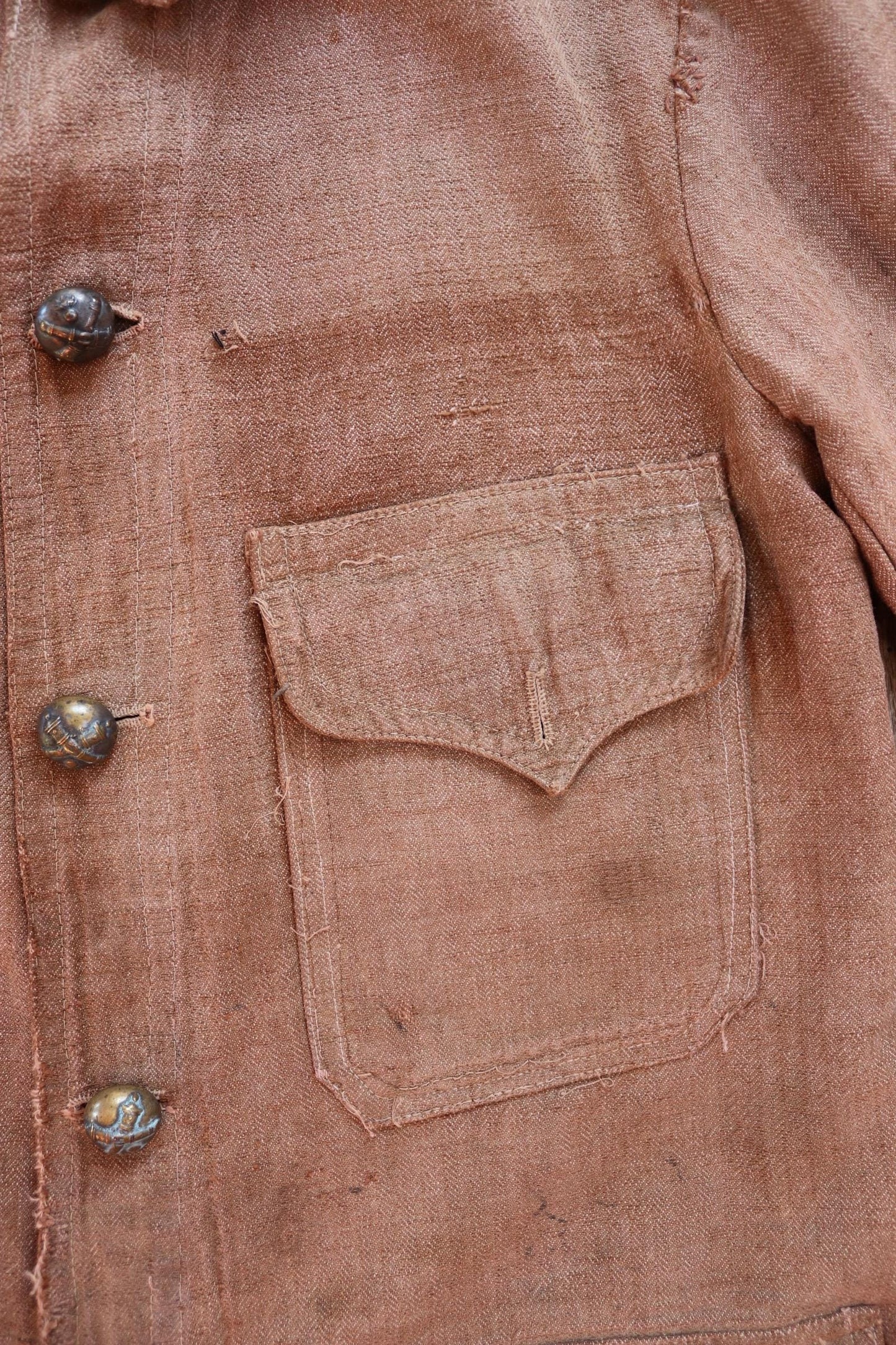 Antique 1800s French workwear jacket - 1900s herringbone linen - military bourgeron - hand repaired - 34” chest