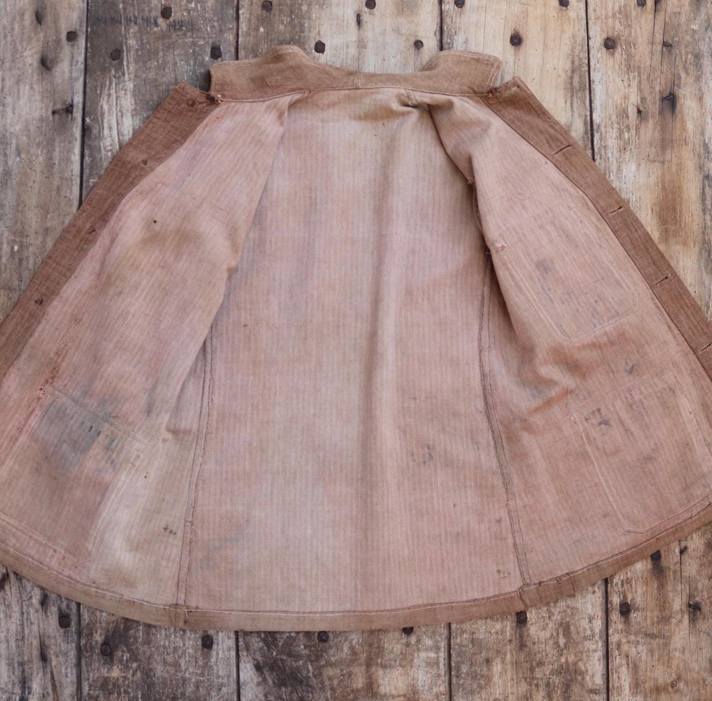 Antique 1800s French workwear jacket - 1900s herringbone linen - military bourgeron - hand repaired - 34” chest