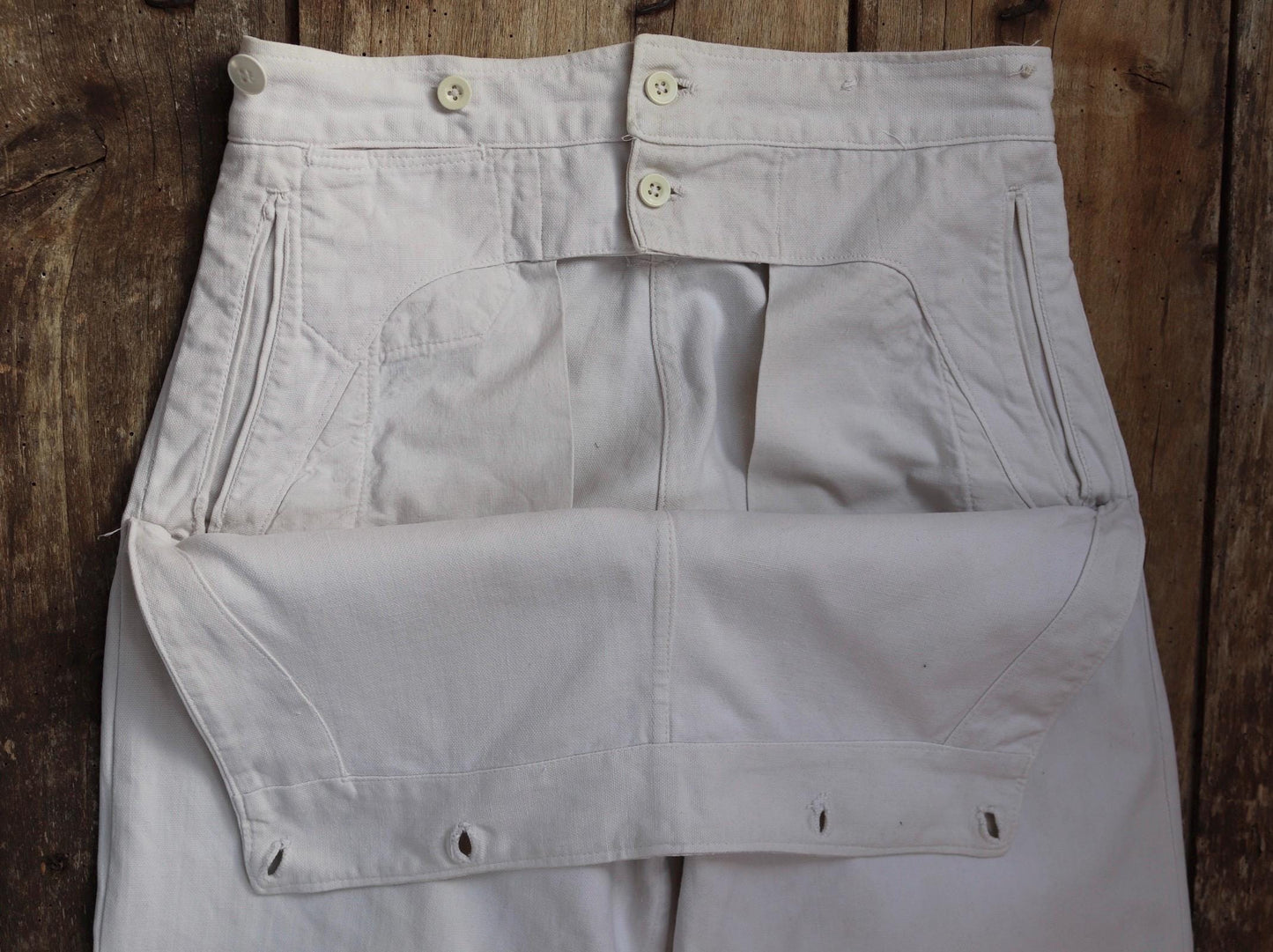 Vintage 1950s French white cotton flares - Marine Nationale trousers - military pants - bell bottoms - 28” x 30”