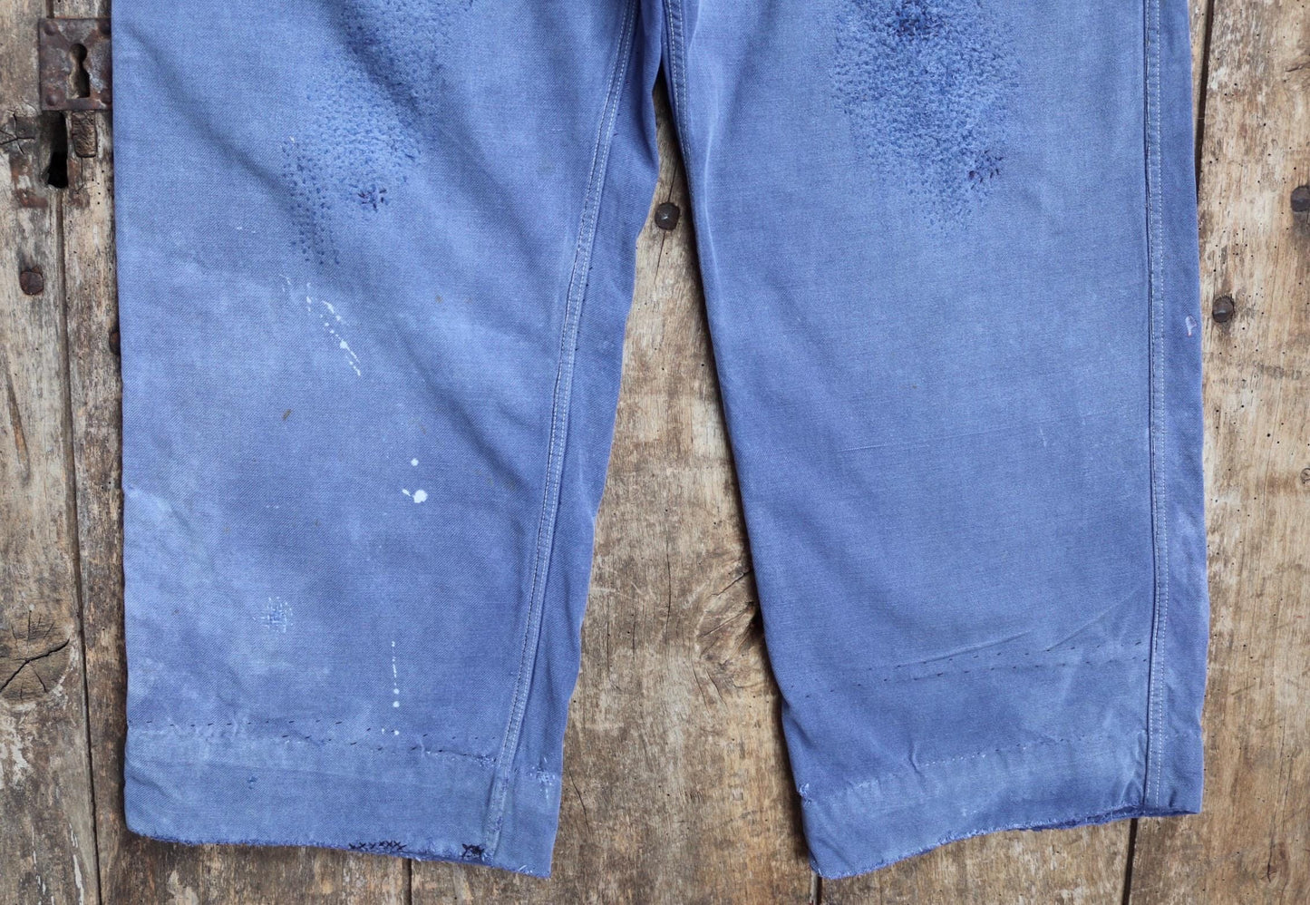 Vintage French workwear trousers - hand darned and repaired - blue cotton twill pants - 1960s chore - 30” x 25”