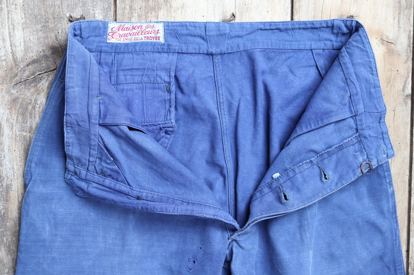 Vintage French workwear trousers - 1950s chore pants - blue cotton twill - 31” x 25”