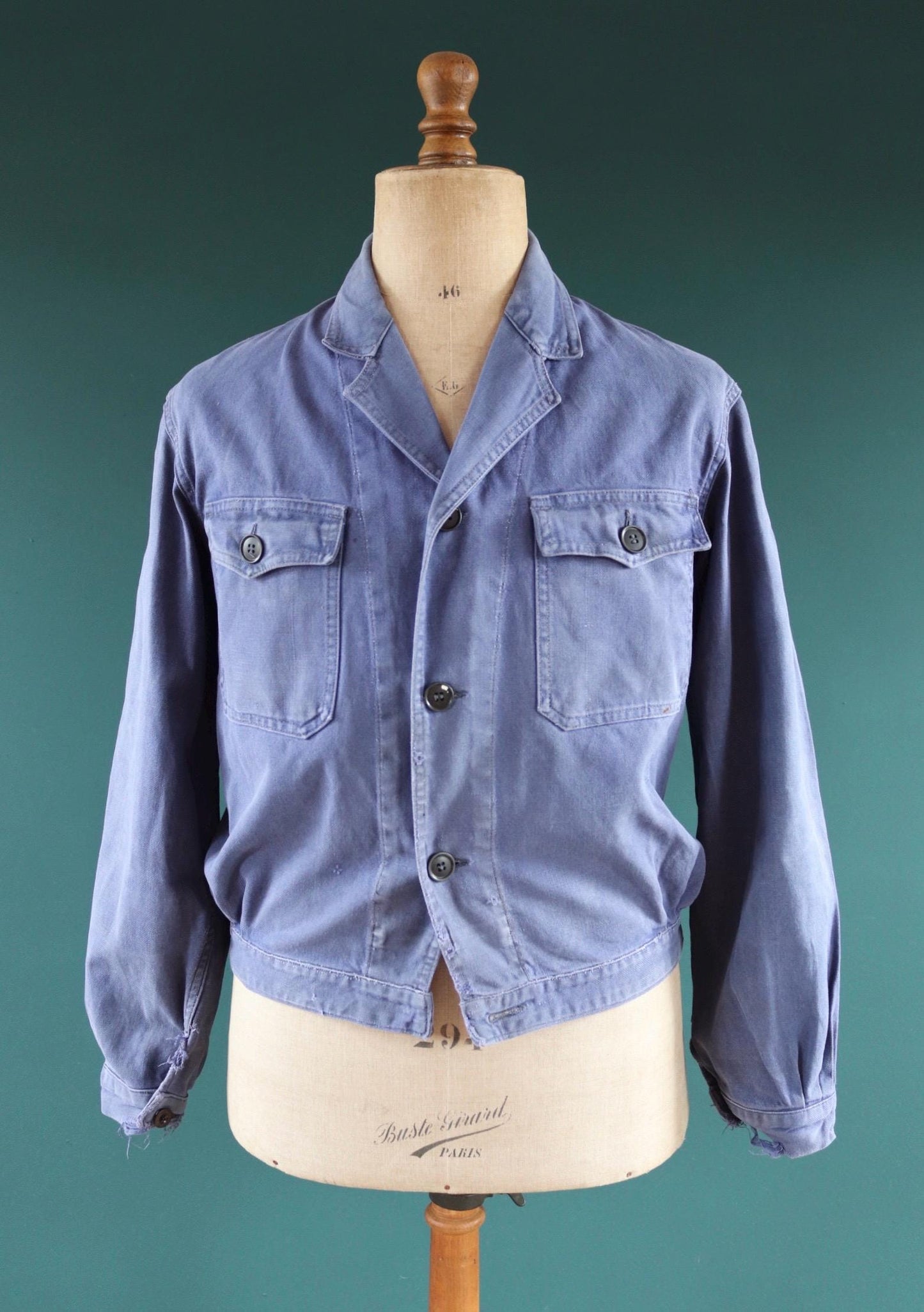 Vintage French blue cyclist jacket - 1950s workwear - cropped chore coat - faded cotton twill - 44” chest - bleu de travail