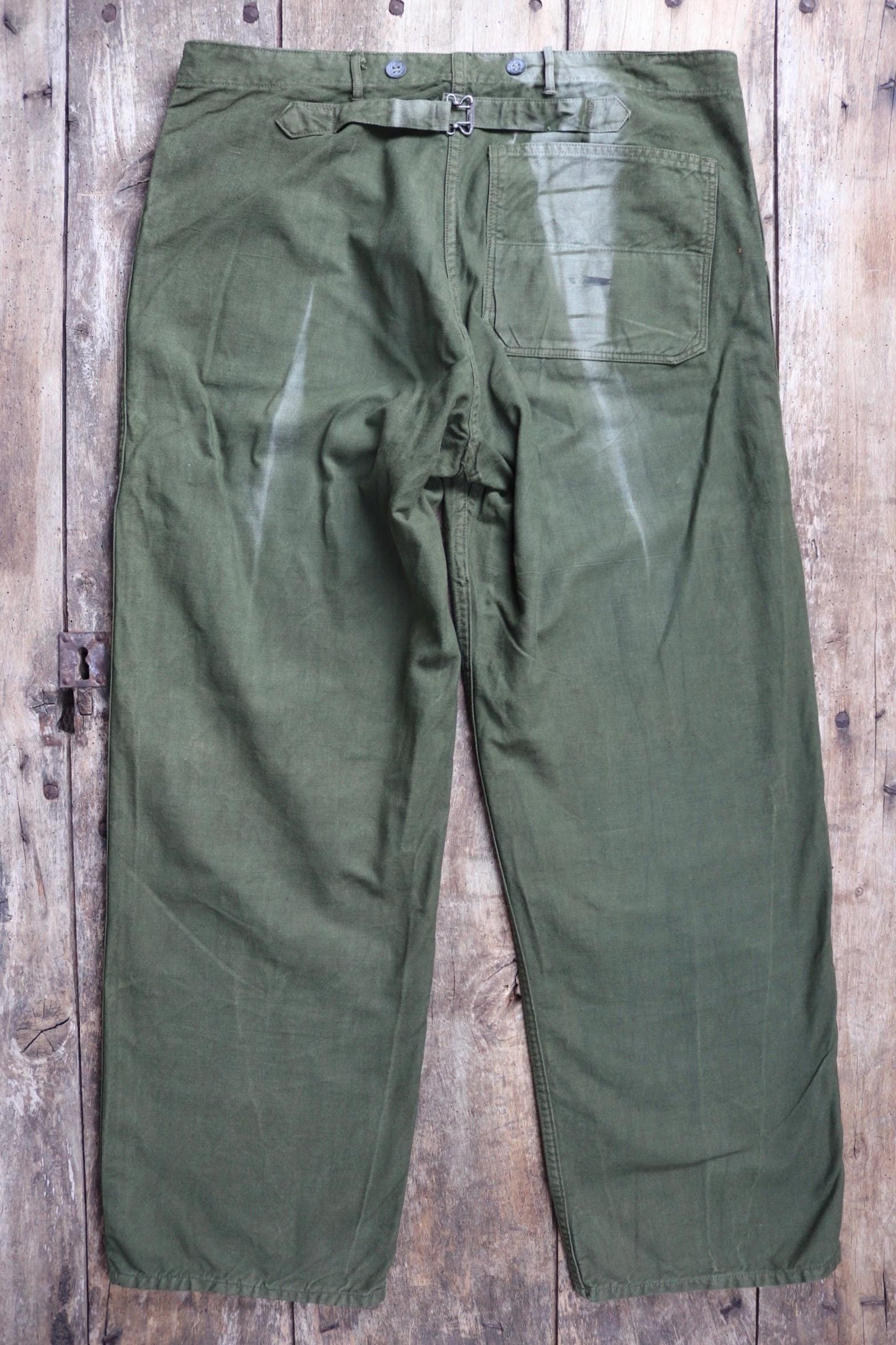 Vintage 1940s 50s Swedish army trousers - military workwear - cotton twill buckle back pants - utility field chore - 37” x 30”