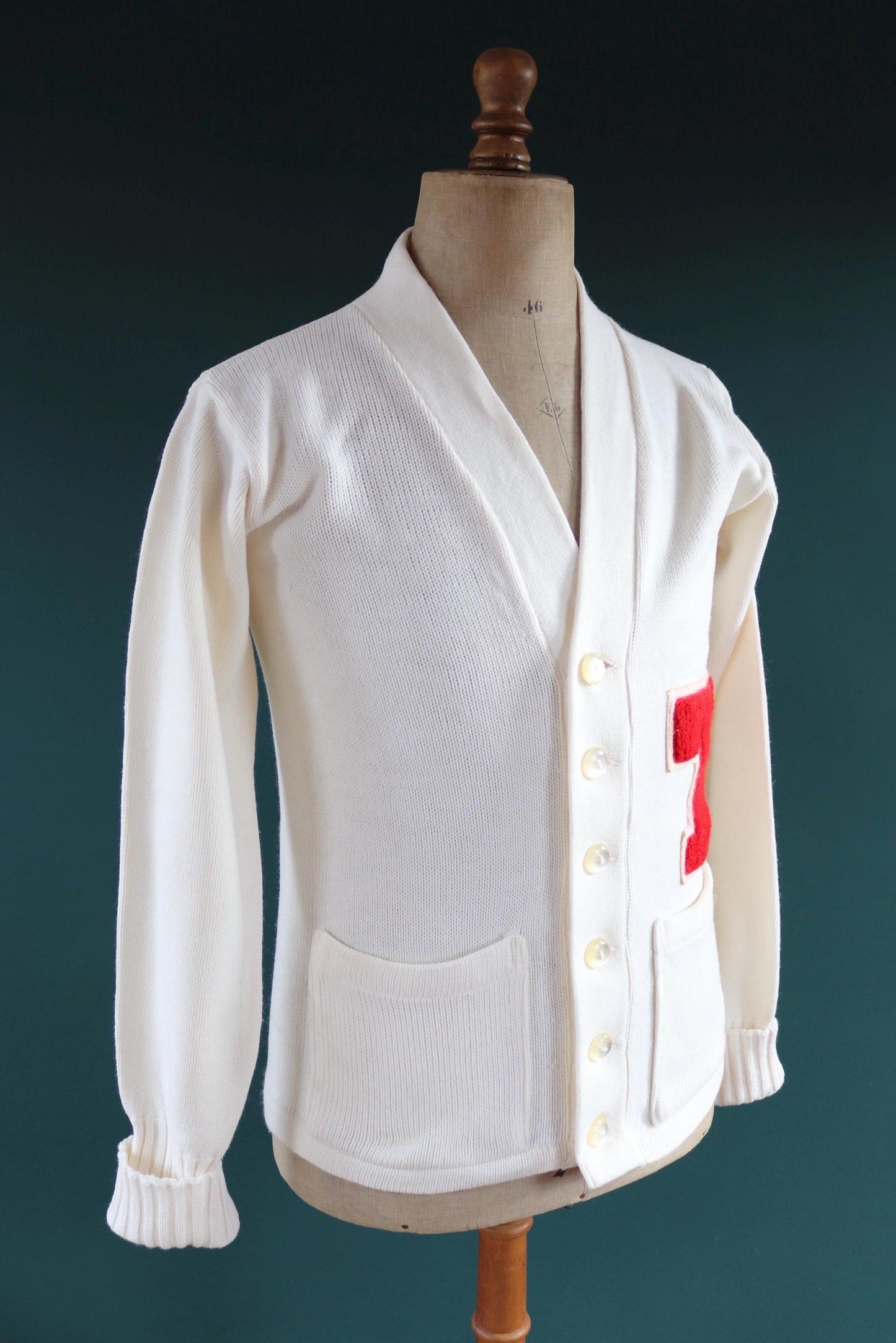 Vintage 1960s acrylic varsity sweater - Ivy League style - white cardigan - knitwear - 38” chest