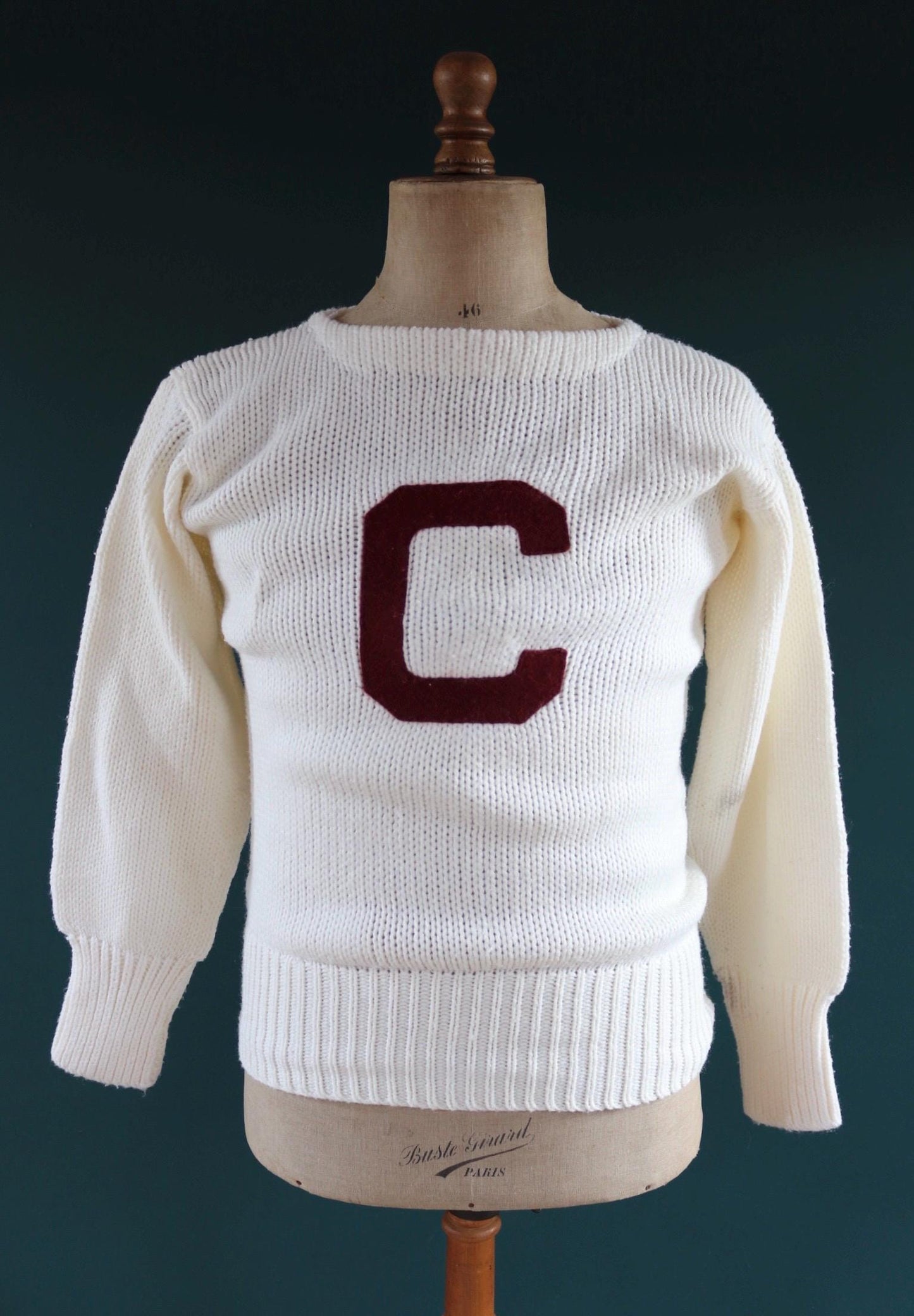 Vintage 1960s varsity sweater - white knitted jumper - Ivy League style - 38” chest