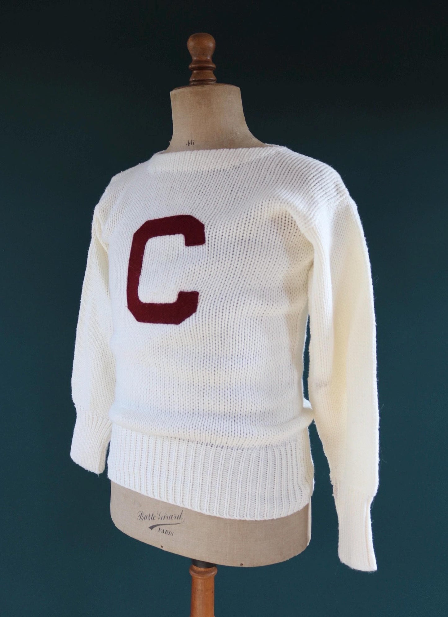 Vintage 1960s varsity sweater - white knitted jumper - Ivy League style - 38” chest