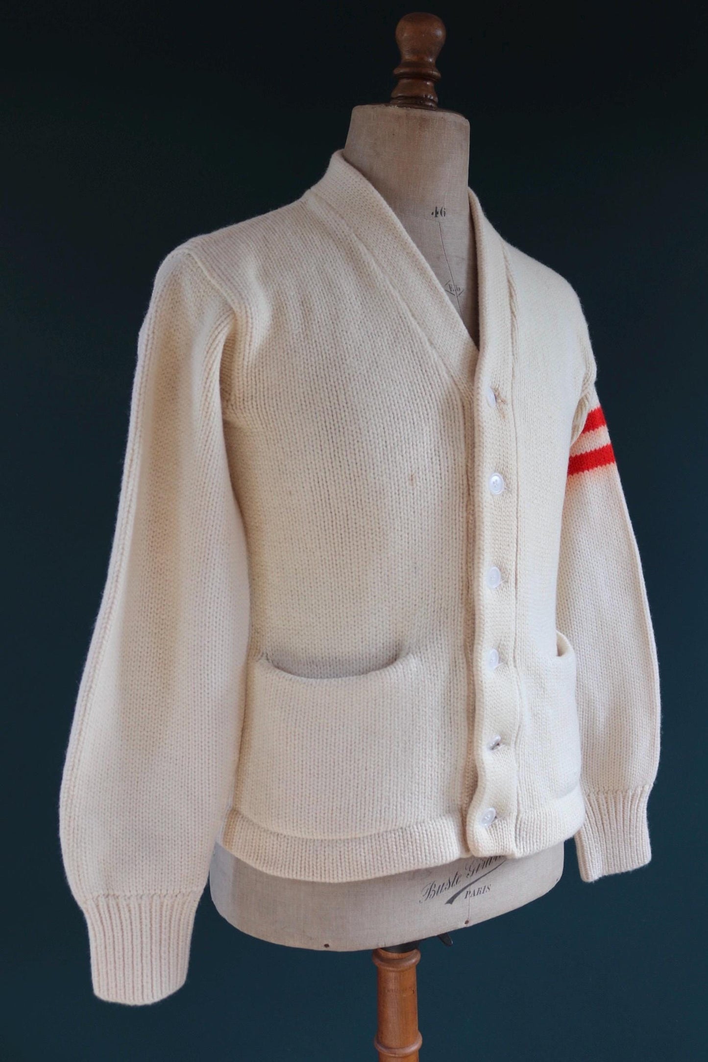 Vintage wool college sweater - 1960s knitted cardigan - original Ivy jumper - 39” chest