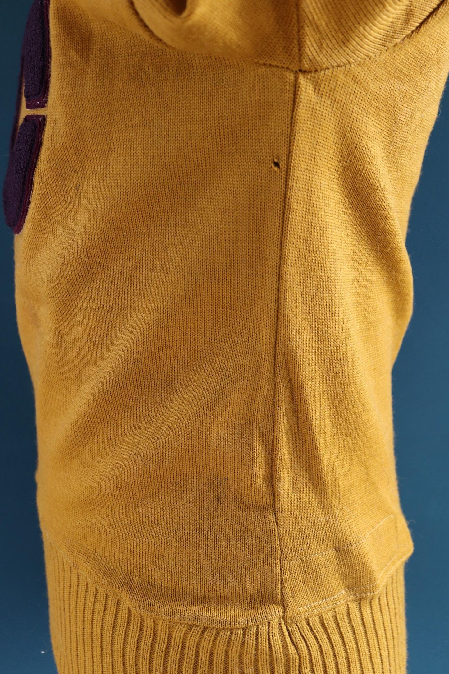 Vintage 1960s mustard wool sweater - gold varsity knit - Ivy League style - chenille patch - 40” chest