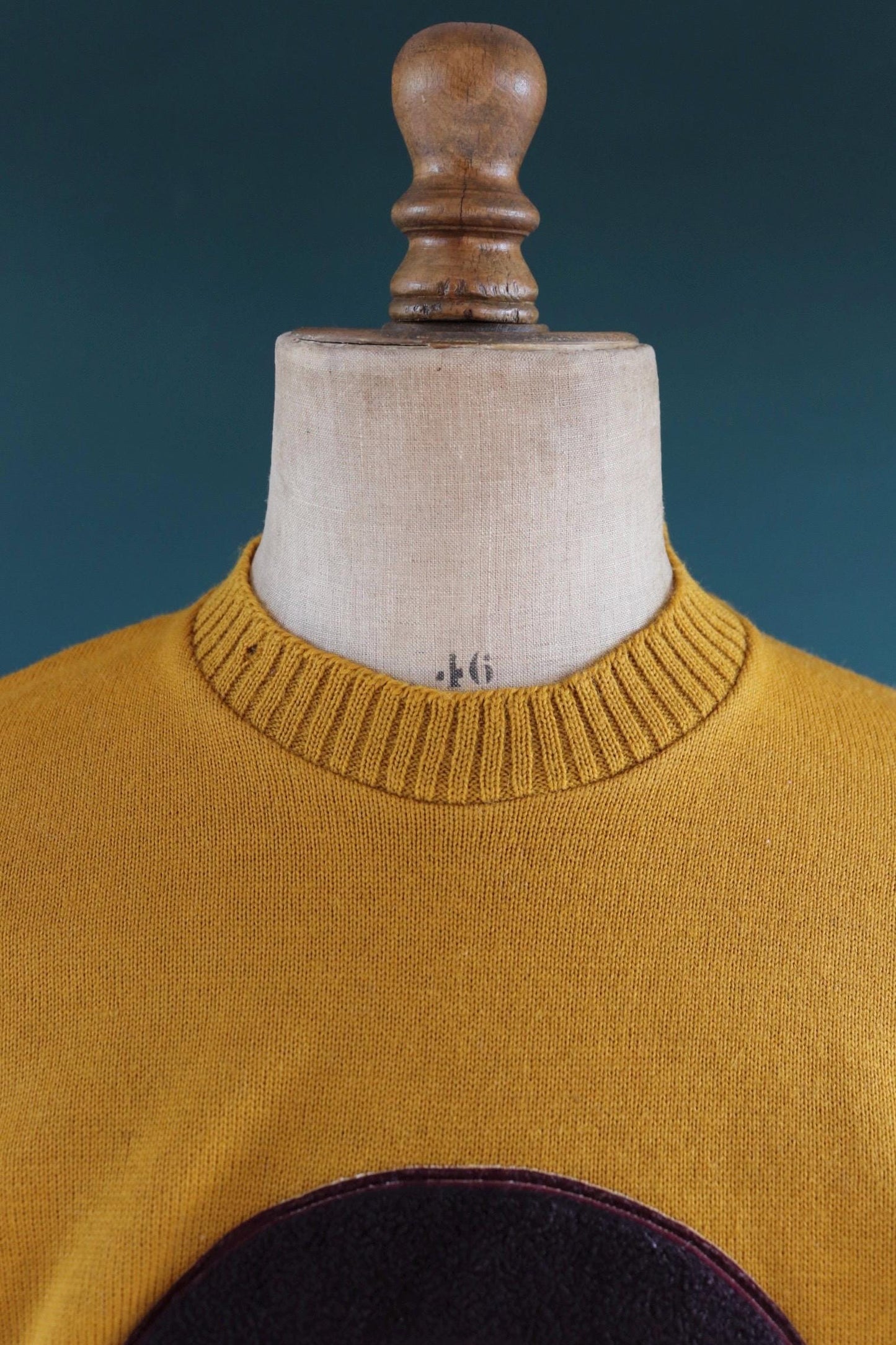 Vintage 1960s mustard wool sweater - gold varsity knit - Ivy League style - chenille patch - 40” chest