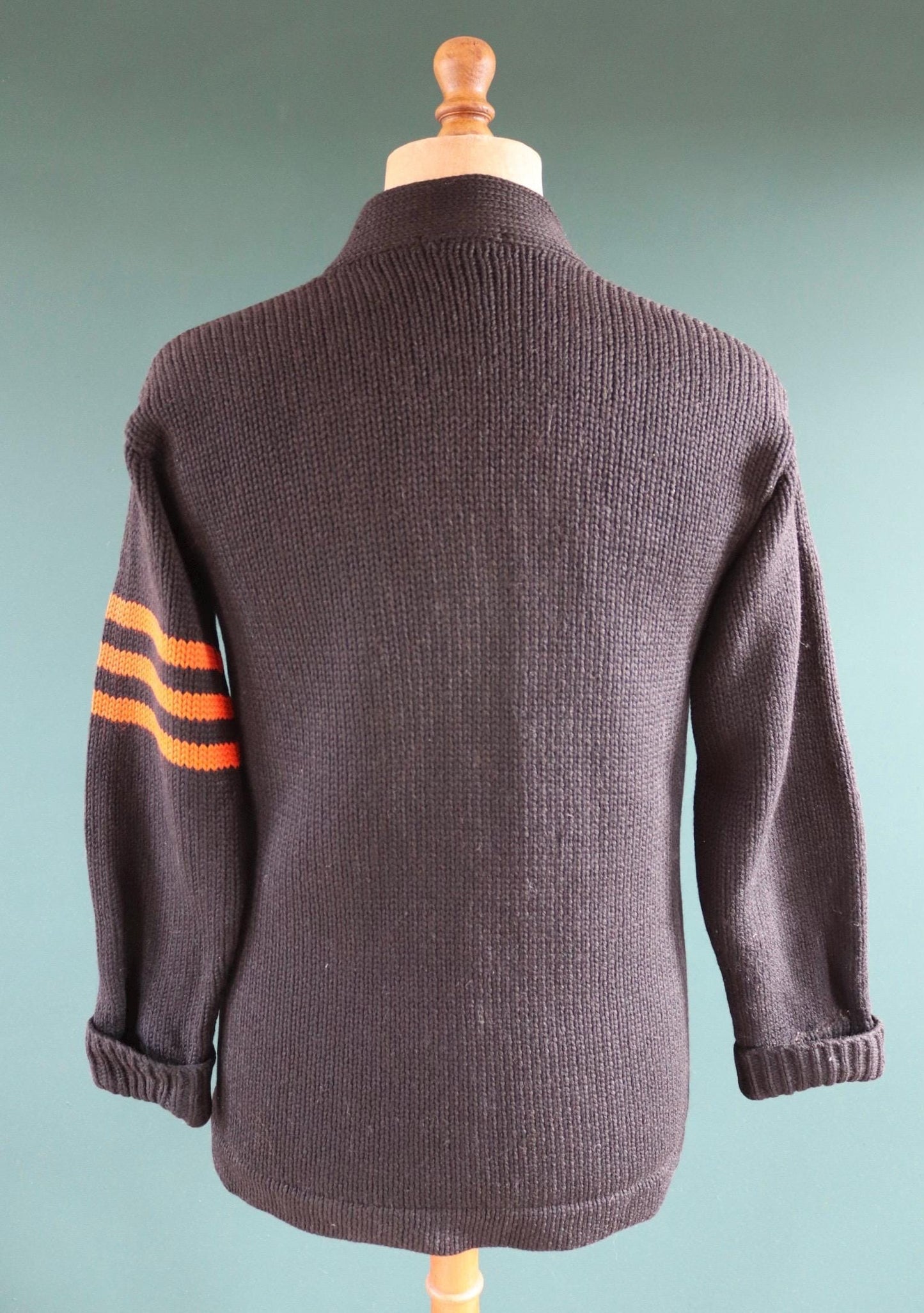 Vintage Princeton sweater - 1940s varsity knit - black wool cardigan - 38” chest