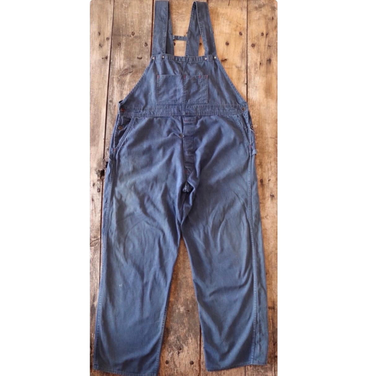 Vintage 1970s 80s workwear dungarees - indigo blue overalls - selvedge denim - bib and brace - 44” x 32”