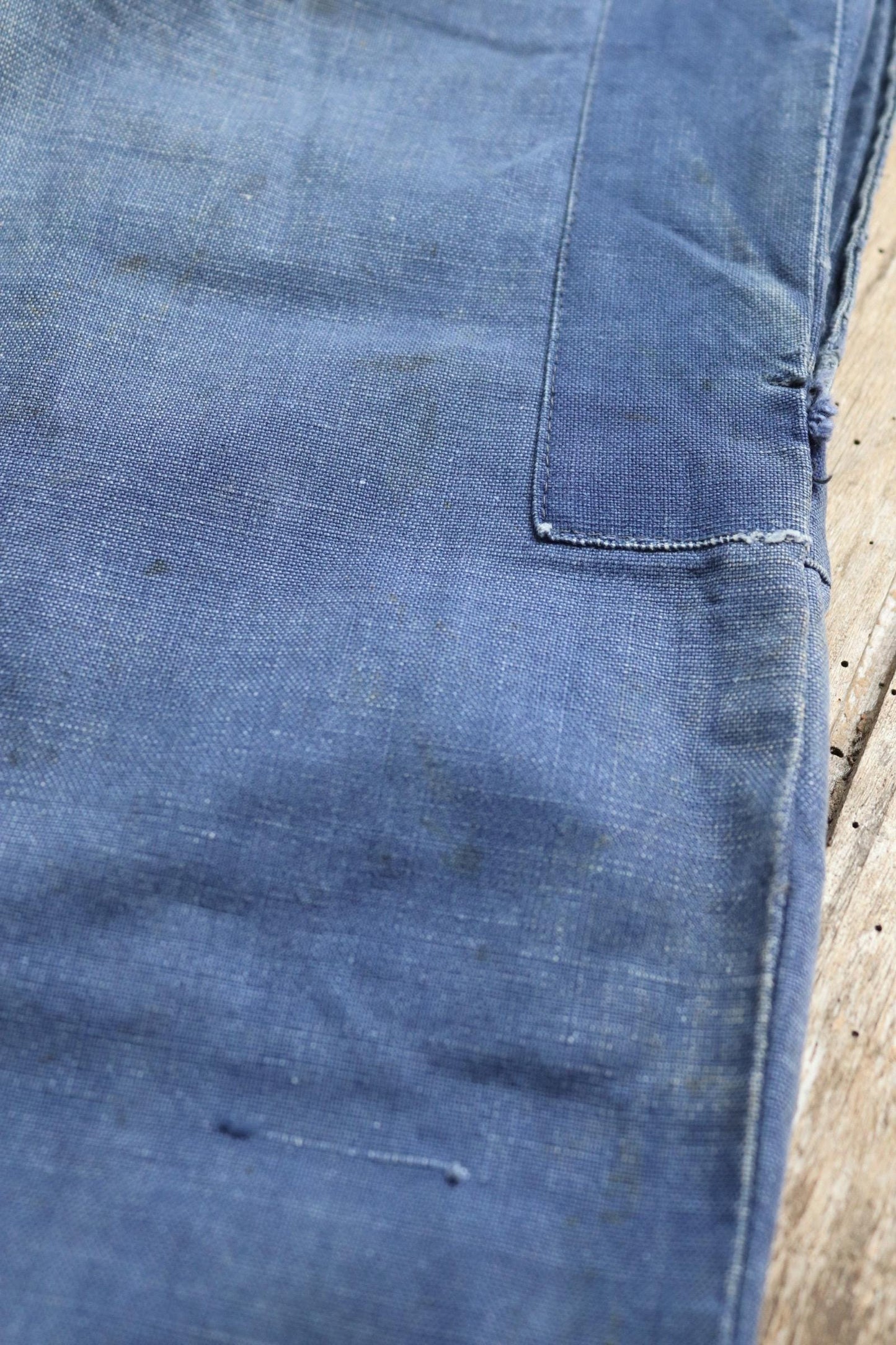 Vintage French workwear trousers - 1930s chore pants - sun faded blue cotton - 34” x 27”