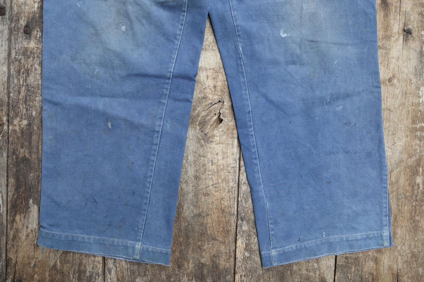 Vintage 1930s French workwear trousers - Le Mont St Michel chore pants - blue cotton twill - buckle back - 38” x 27”