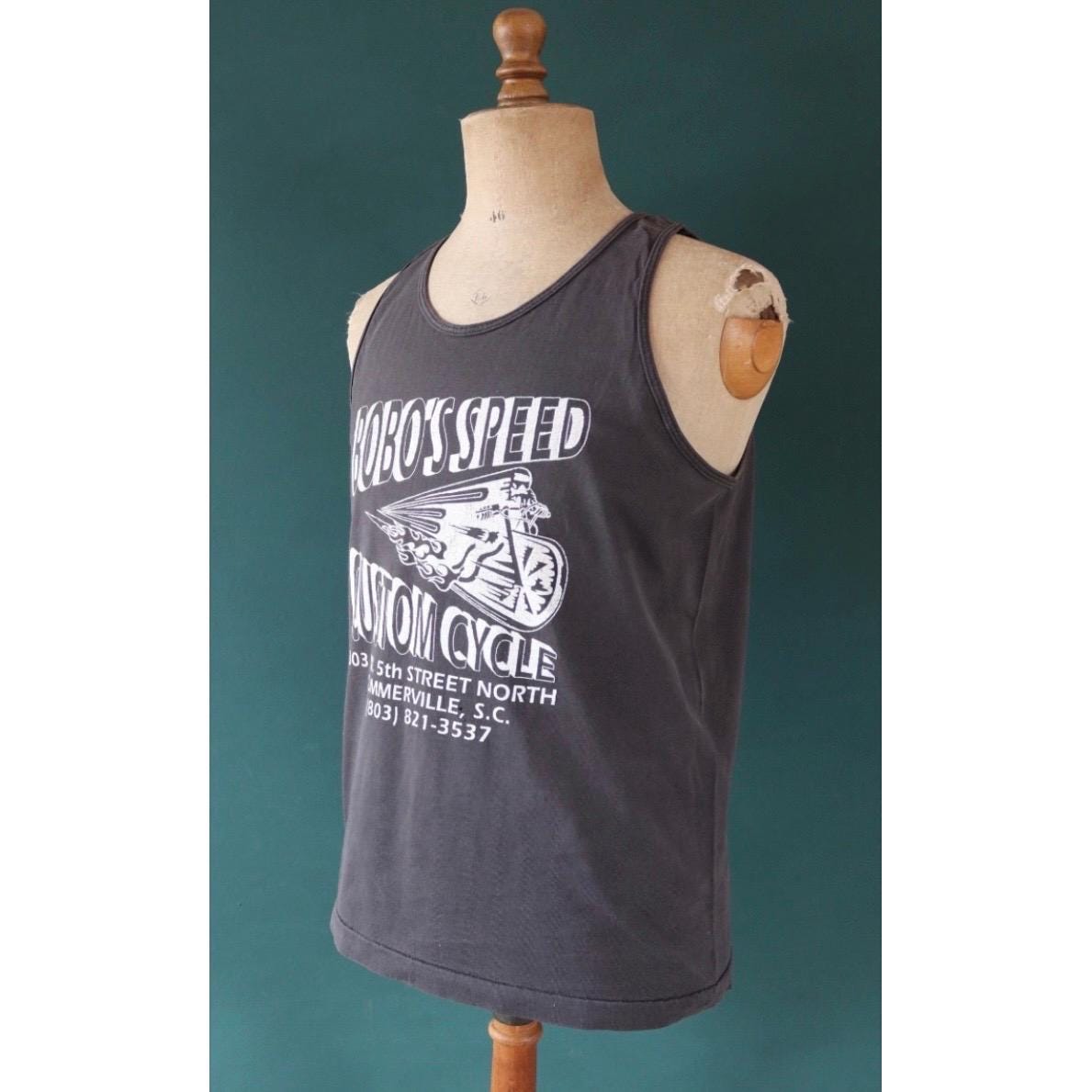 Vintage 1990s t shirt - faded black biker vest - Bobo’s Speed custom motorcycle garage - singlet - 40” chest