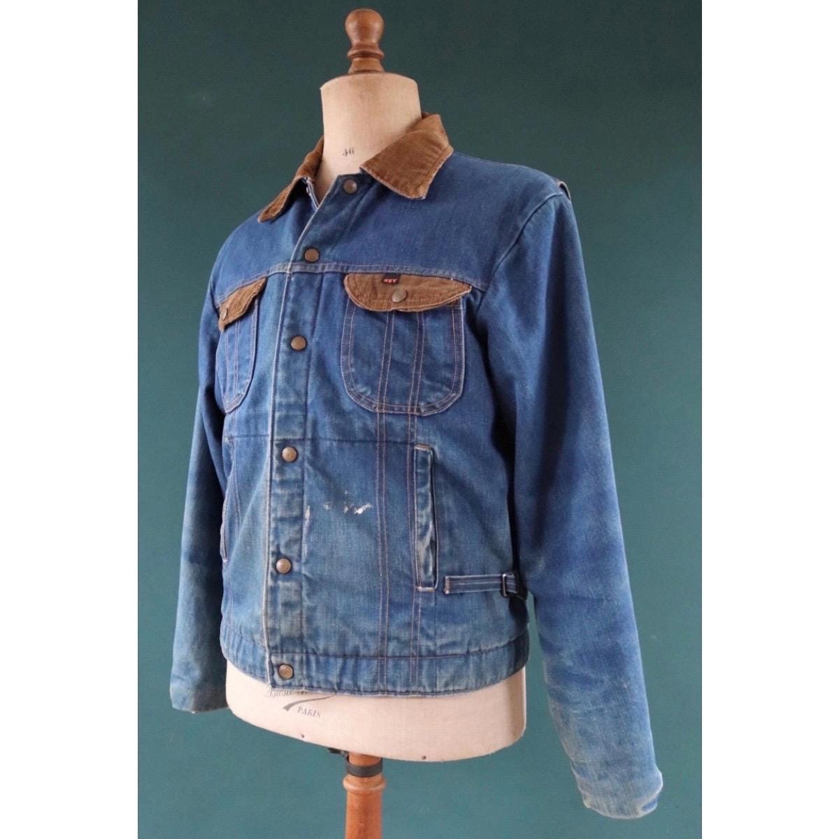 Vintage 1970s 80s denim jacket - Key Imperial - trucker workwear - 46" chest