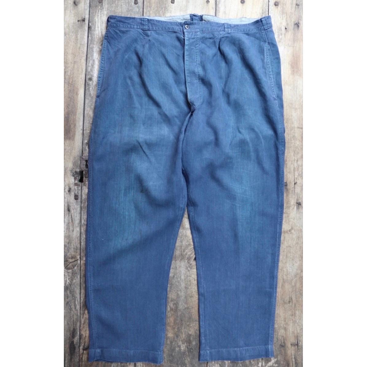 Vintage French workwear trousers - 1930s 40s linen chore pants - antique maquignon - repaired and darned - 45” x 32”