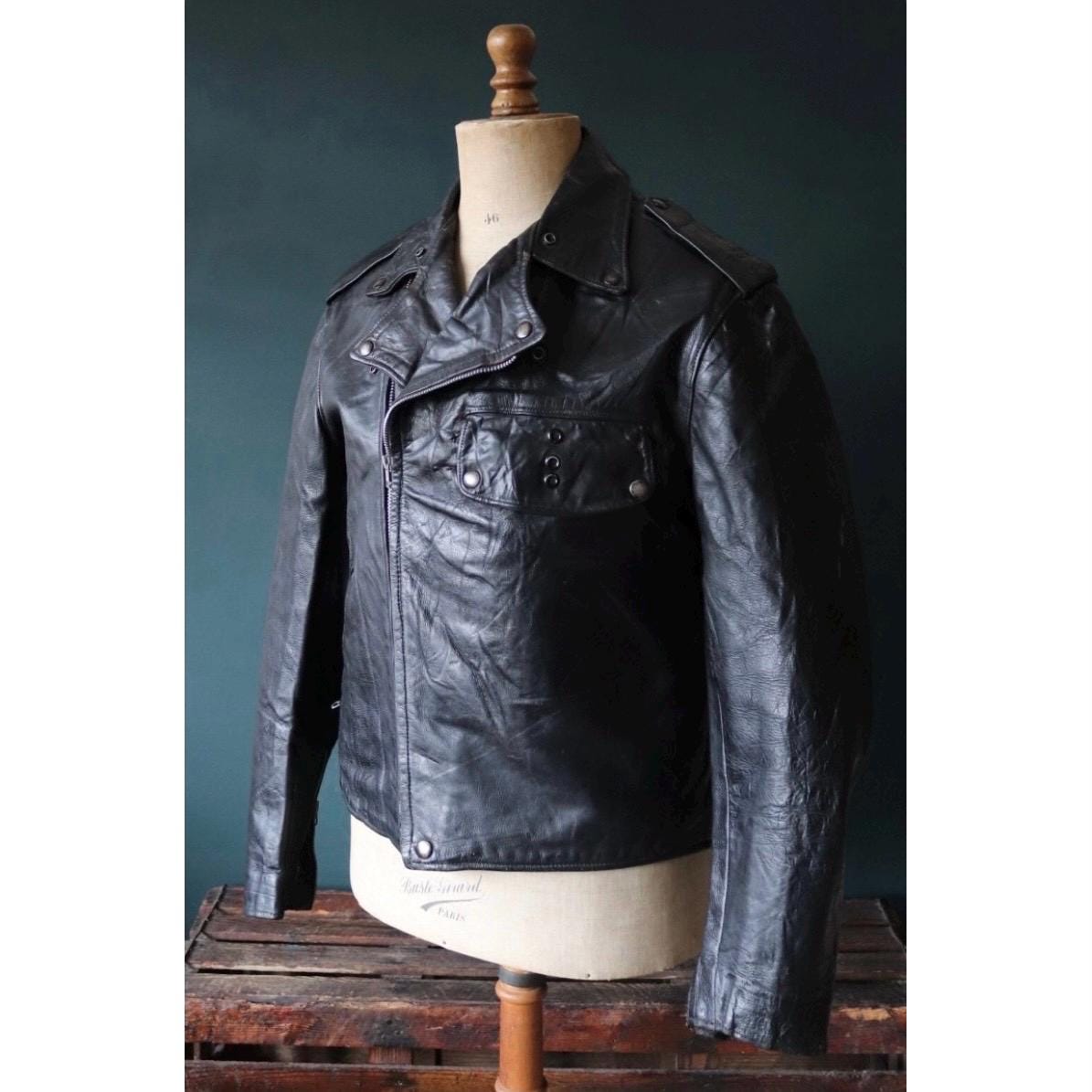 Vintage 1950s 60s black leather Buco jacket - PJ27 - steerhide biker - 46” chest - police motorcycle