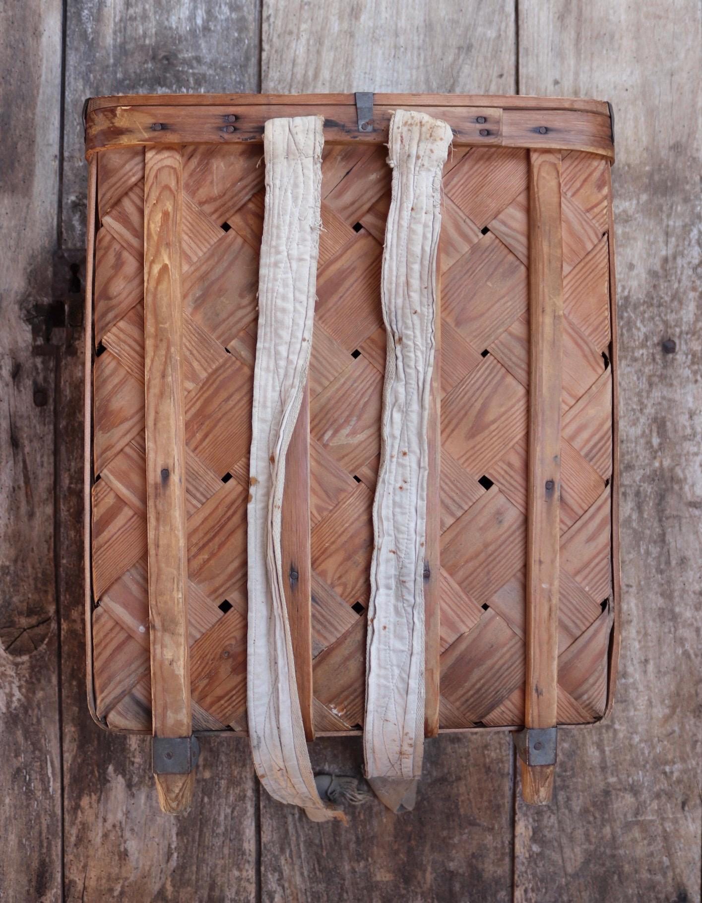 Vintage Swedish woven wooden bag - pine strip rucksack - folk art - traditional weaving