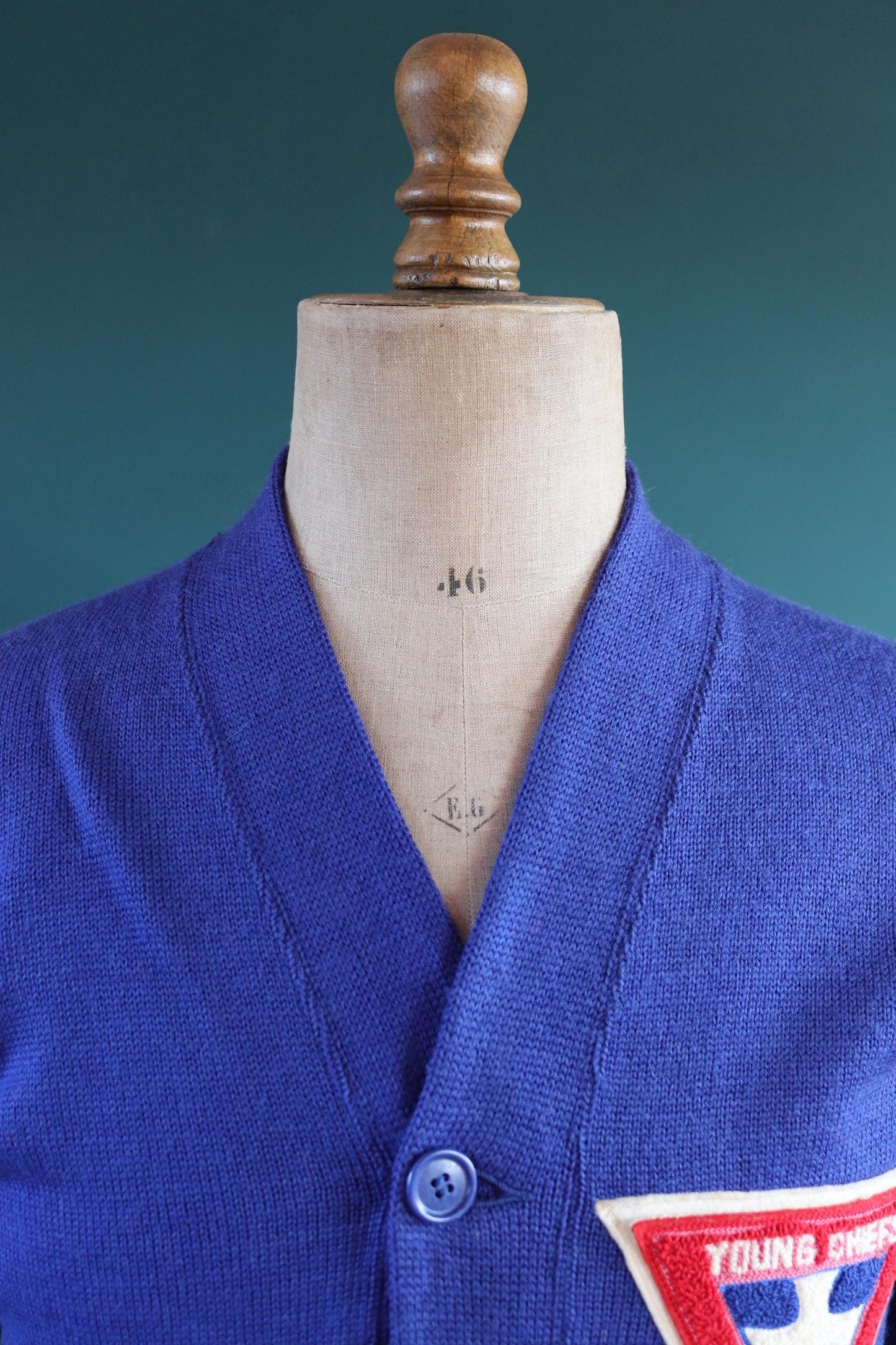 Vintage 1960s wool varsity sweater - knitted cardigan - chenille patch - 38” chest